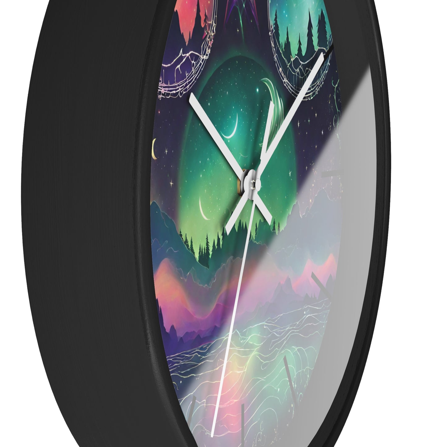 Moonlight Mountains Wall Clock | Aurora Borealis Astronomy Star Moons Constellations Office Decor Gift, Solar System Home Hanging Unique Art