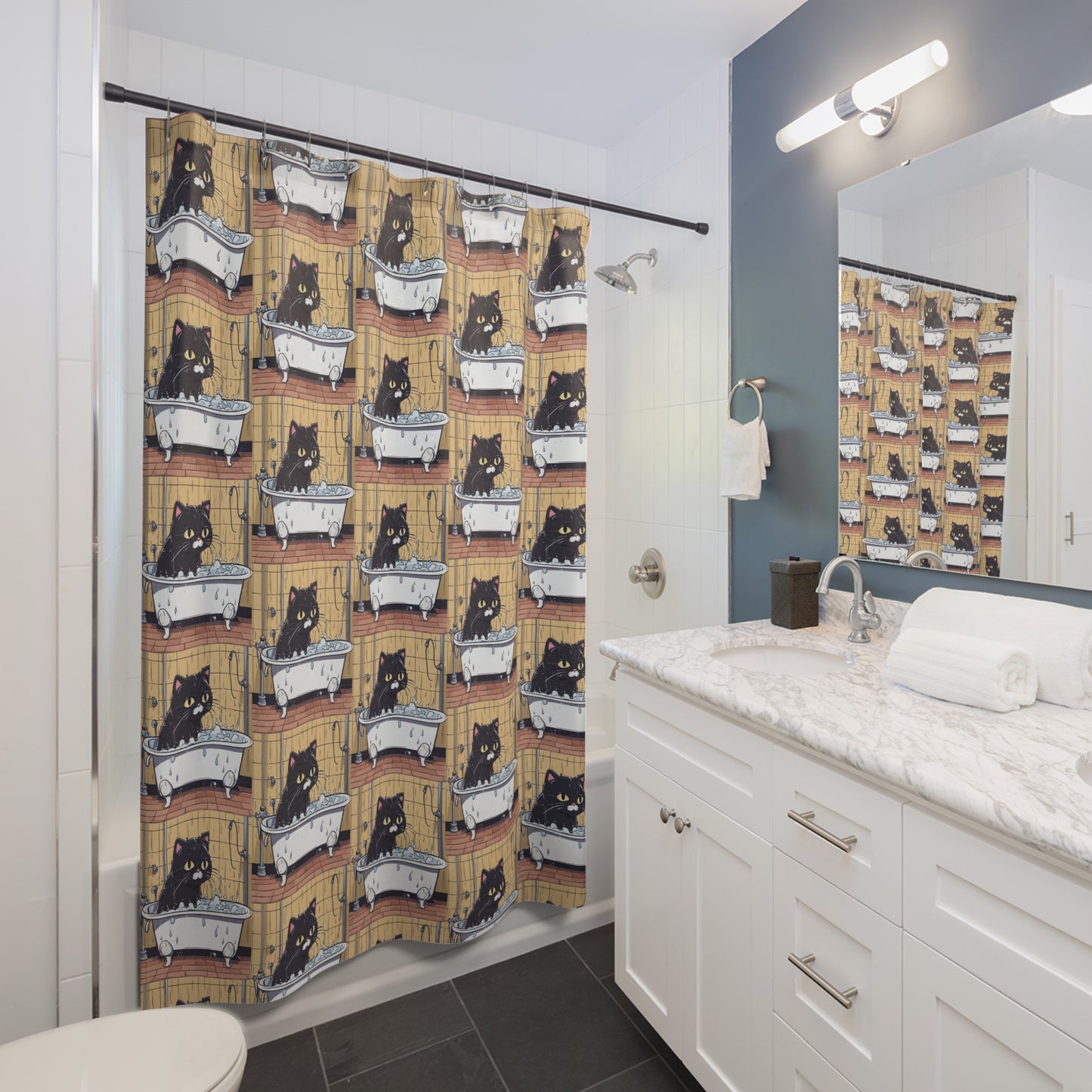 Cute Cats, Cat Bathing Shower Curtain, Cat Lovers Bathroom Decor, Gift for Her