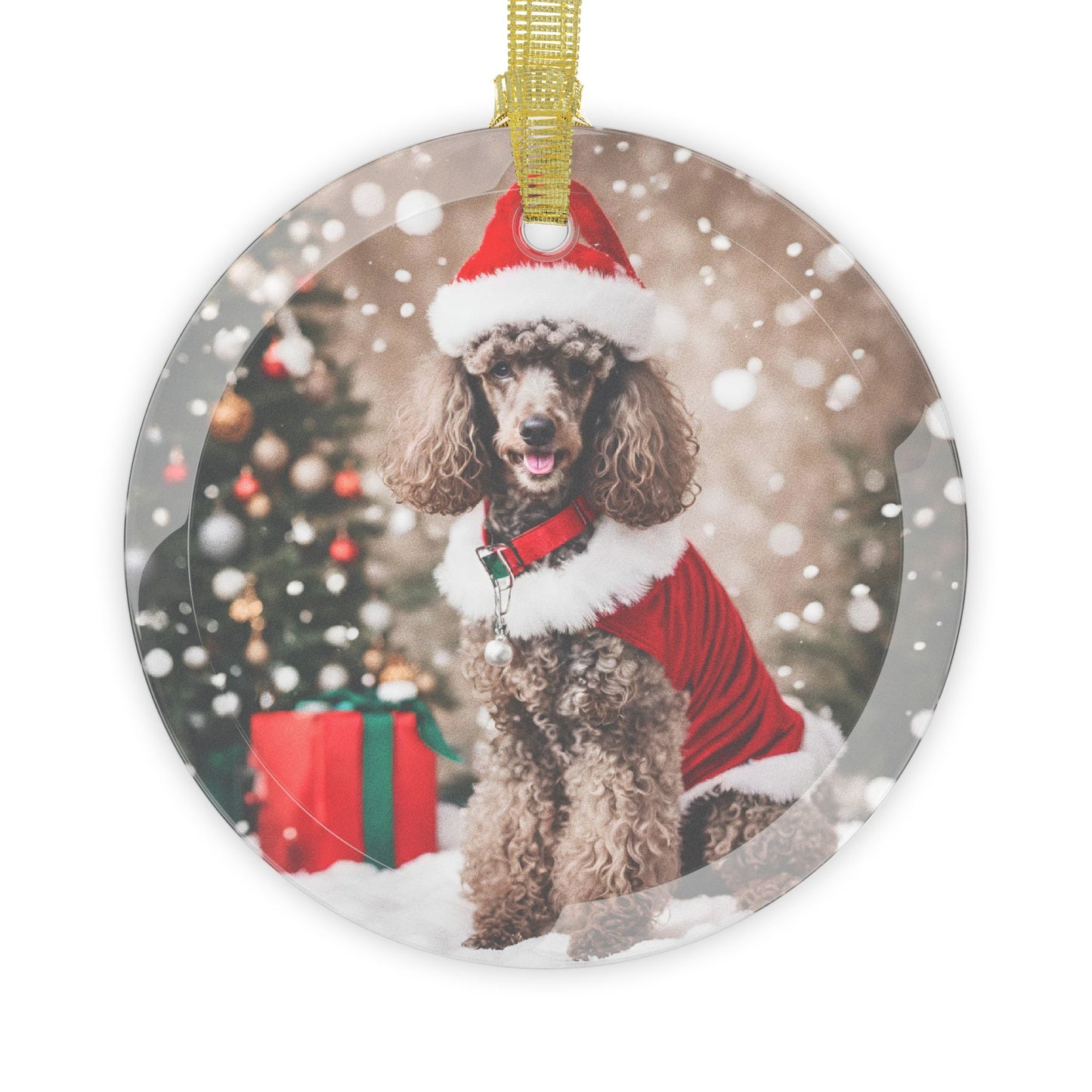 Poodle Christmas Ornament, Holiday Tree Decoration, Adorable Dog Ornament, Dog Lovers Gift, Round Glass Keepsake, Pet Xmas Collectible