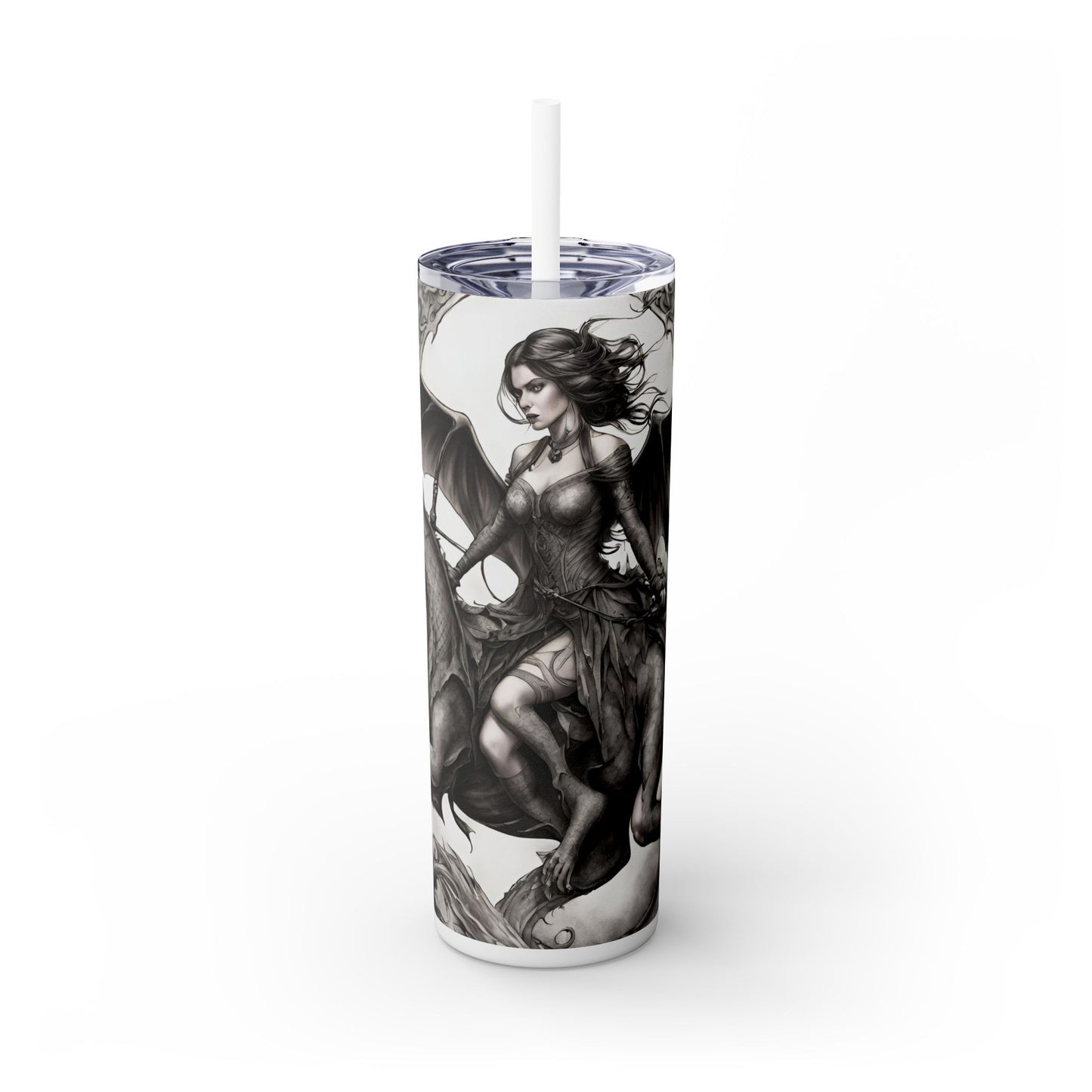 Gothic Medieval Flying Dragon Tumbler, Mutating Lizard Woman Beast Drinking Traveler, Dark Fantasy Liquid Cup