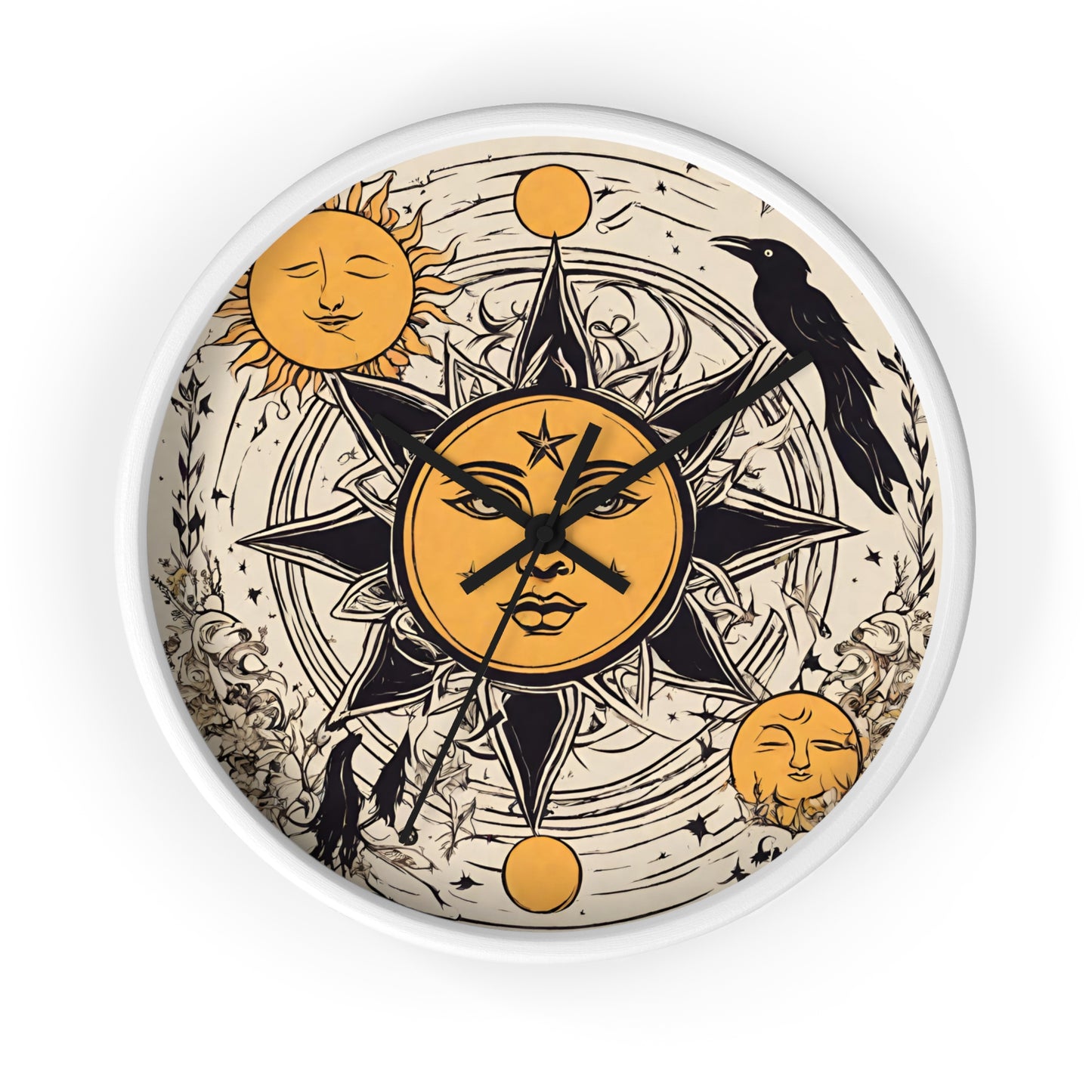 Sun Solstice Wall Art Clock | Celestial Cycle Astronomy Wall Hanging | Raven Blackbird Mockingbird Home Office Solar System Wall Decor Gift