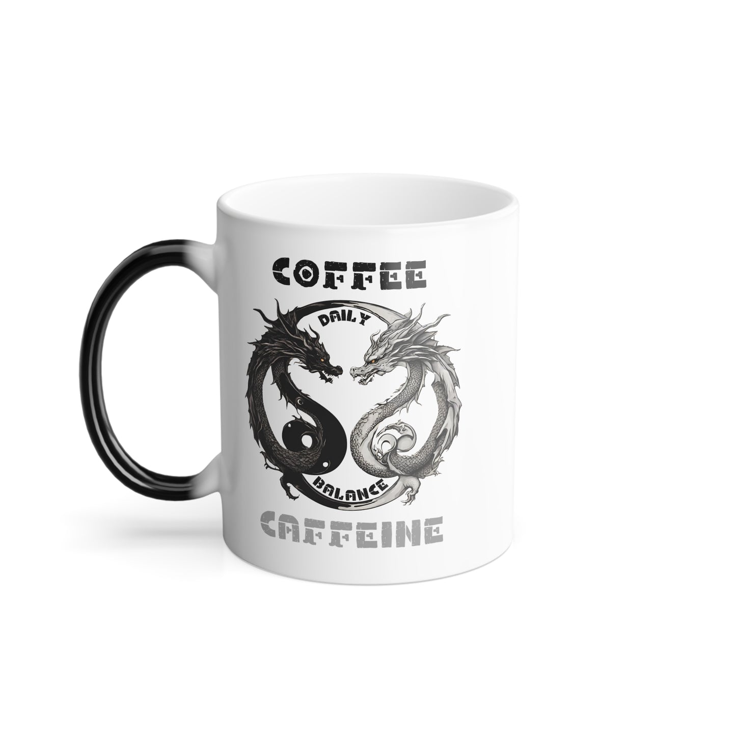 Dragon Yin Yang Color Changing Mug, Twin Serpents, Dragons, Balance Coffee Cup, Chinese, Legend, Warrior, Black to White Revealing Mug