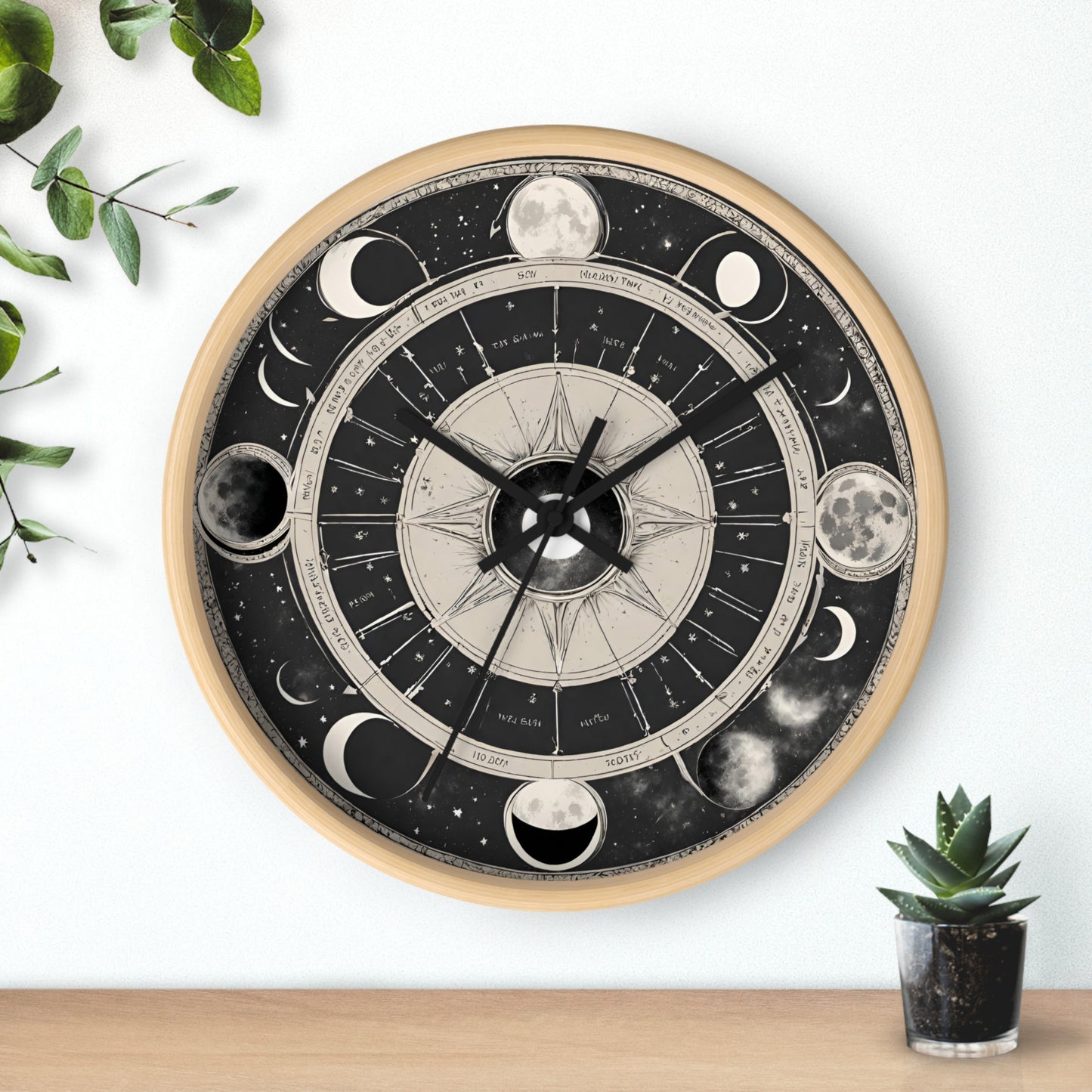 Moon Phases Wall Art Clock | Lunar Cycle Astronomy Wall Hanging | Home Office Solar System Wall Decor Gift