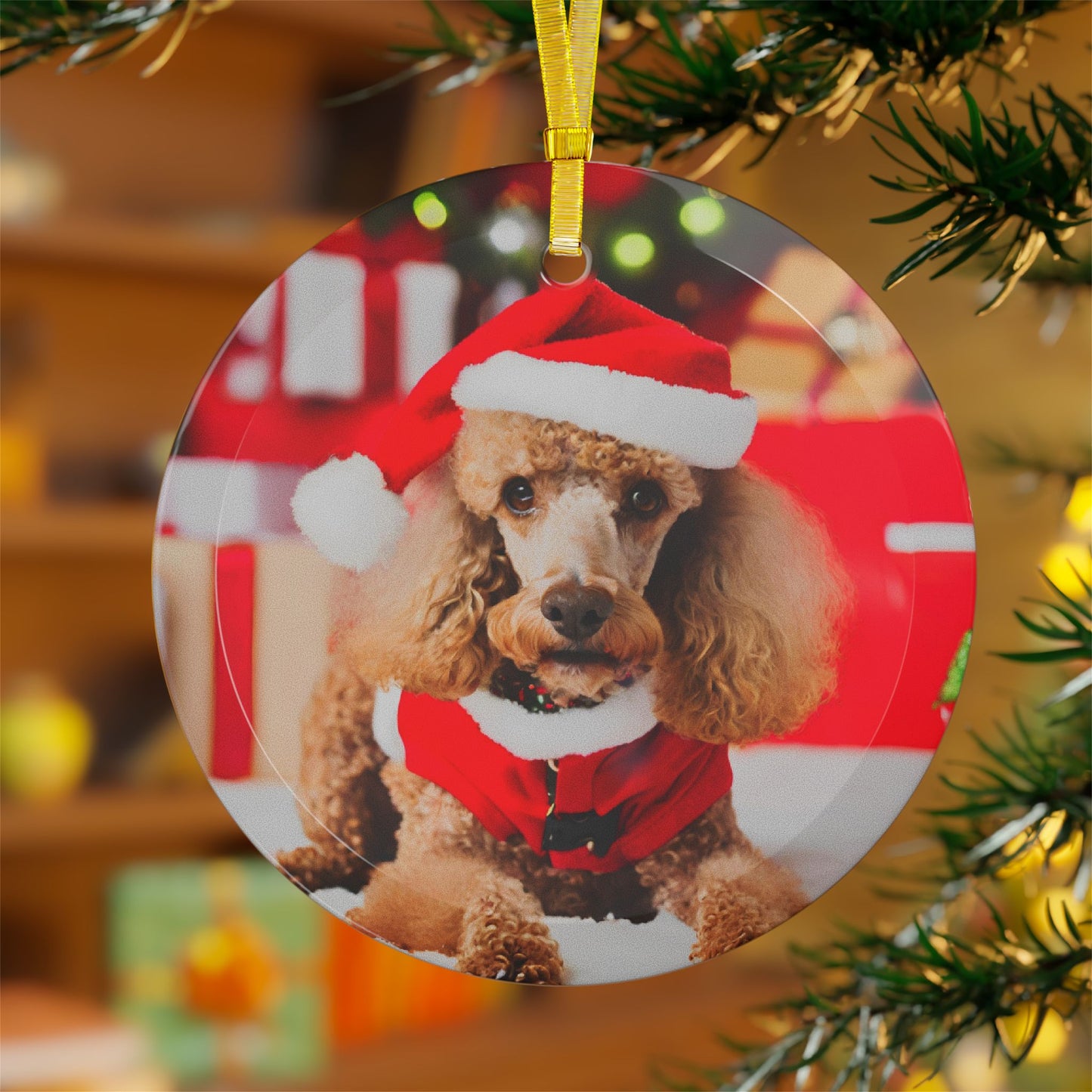 Poodle Christmas Ornament, Holiday Tree Decoration, Adorable Dog Ornament, Dog Lovers Gift, Round Glass Keepsake, Pet Xmas Collectible