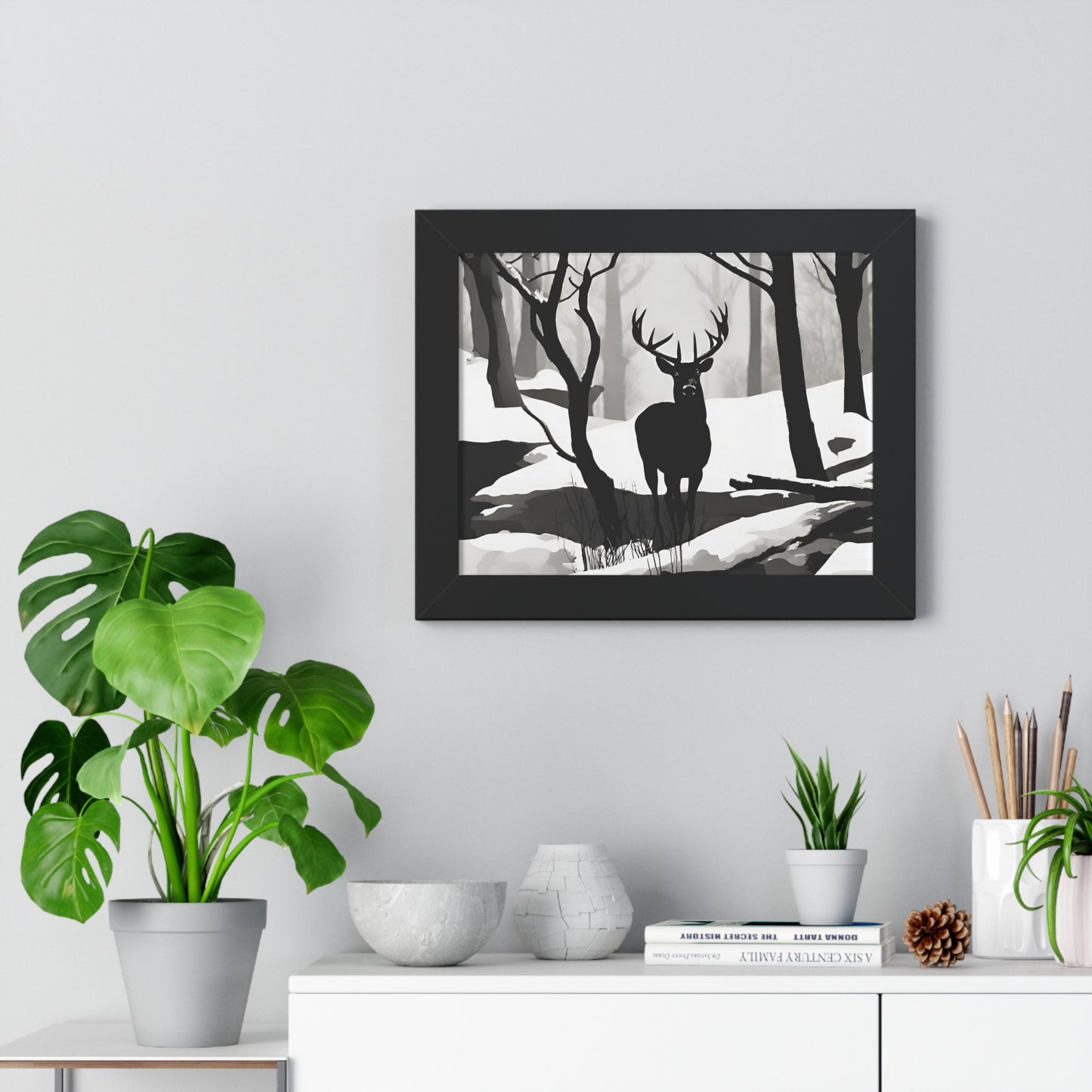 Animal Wall Art, Deer Hunter Picture, Big Buck Print, Hunting, Snowy, Creek, Shadow Wall Hanging, Winter Snow Image, Living Room Poster