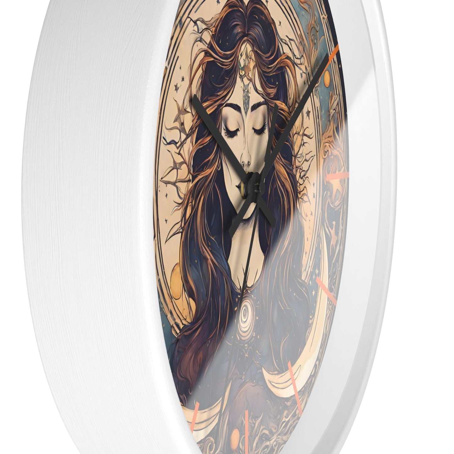 Sun & Moon Goddess Wall Art Clock | Lunar Stars and Space Astronomy Wall Hanging | Keeper of Time Home Office Solar System Wall Decor Gift