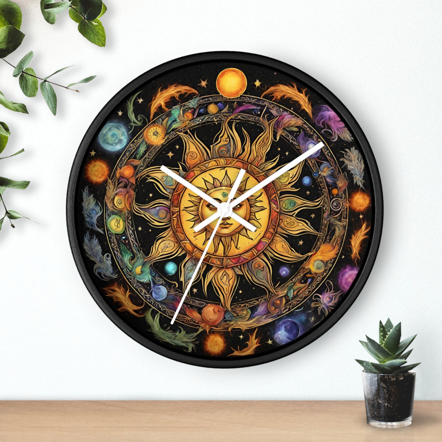 Sun Collage Wall Art Clock | Celestial Solstice Astronomy Wiccan Hanging | Comet Constellations Home Office Solar System Pagan Decor Gift
