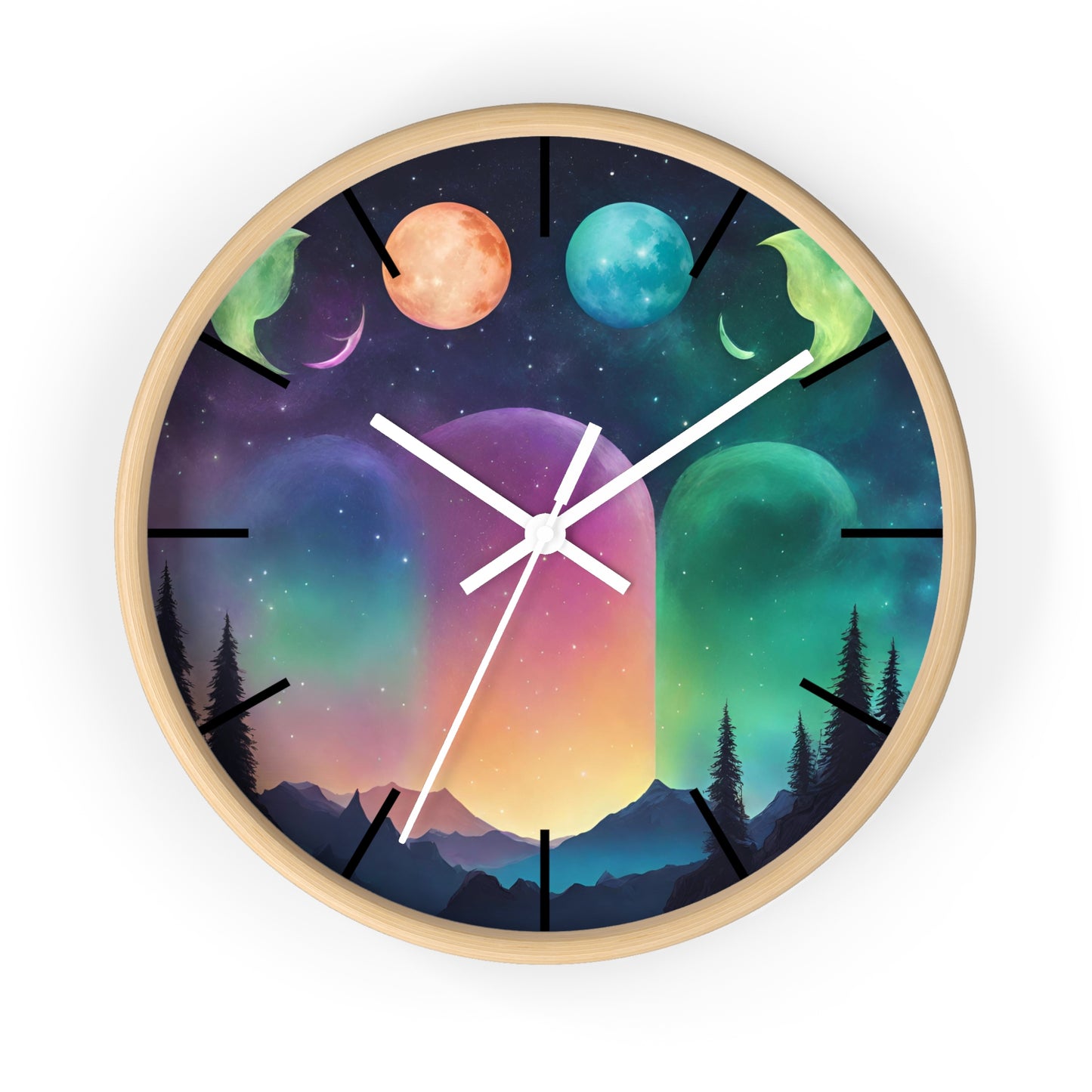 Moonlight Hills Wall Clock | Night Forest Astronomy Starlight Moons Constellations Office Decor Gift, Solar System Home Hanging Unique Art