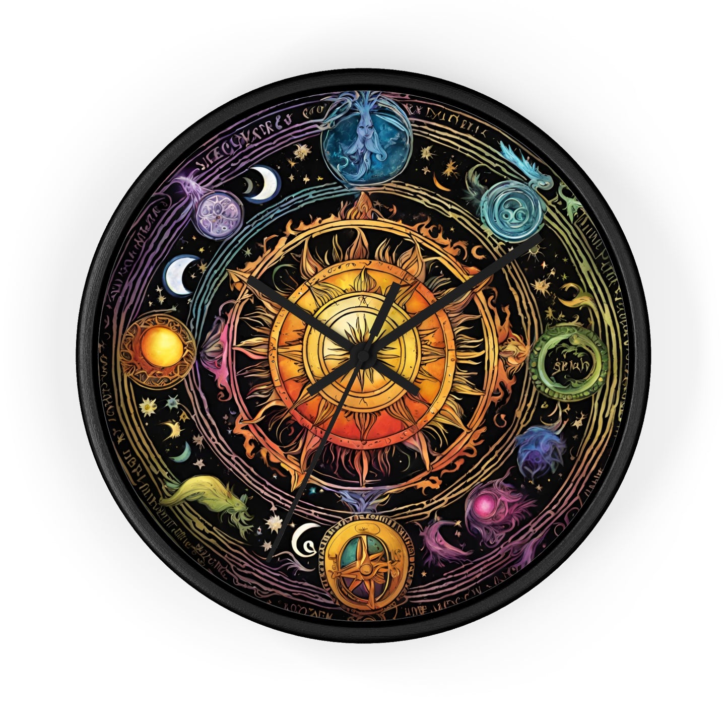 Sun Collage Wall Art Clock | Celestial Solstice Astronomy Wiccan Hanging | Comet Constellations Home Office Solar System Pagan Decor Gift
