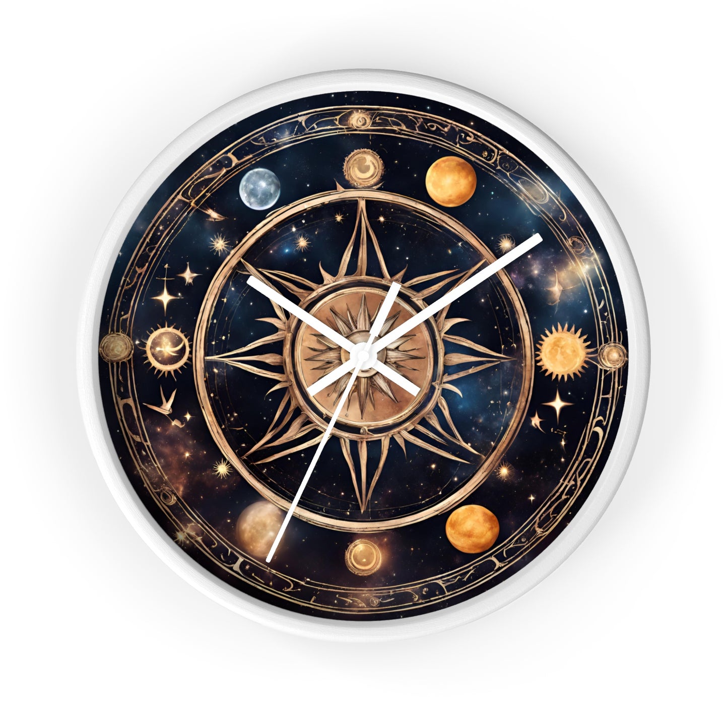 Moon Phases Solstice Star Wall Art Clock | Lunar Cycle Galaxy Astronomy Wall Hanging | Mystical Night Solar System Office Wall Decor Gift