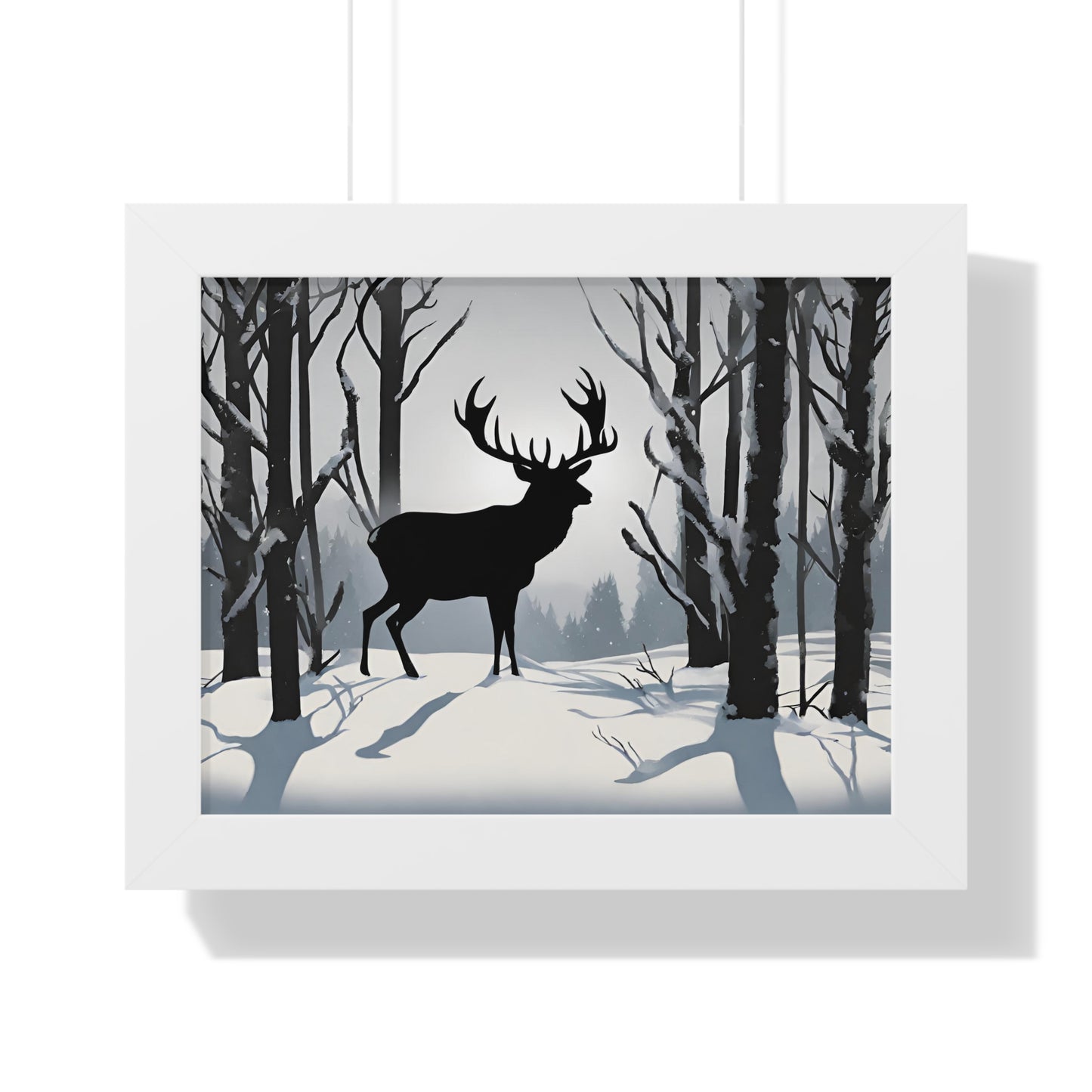 Animal Wall Art, Deer Hunter Picture, Big Buck Print, Hunting Cabin, Shadow Wall Hanging, Winter Snow Image, Living Room Poster, Framed Art