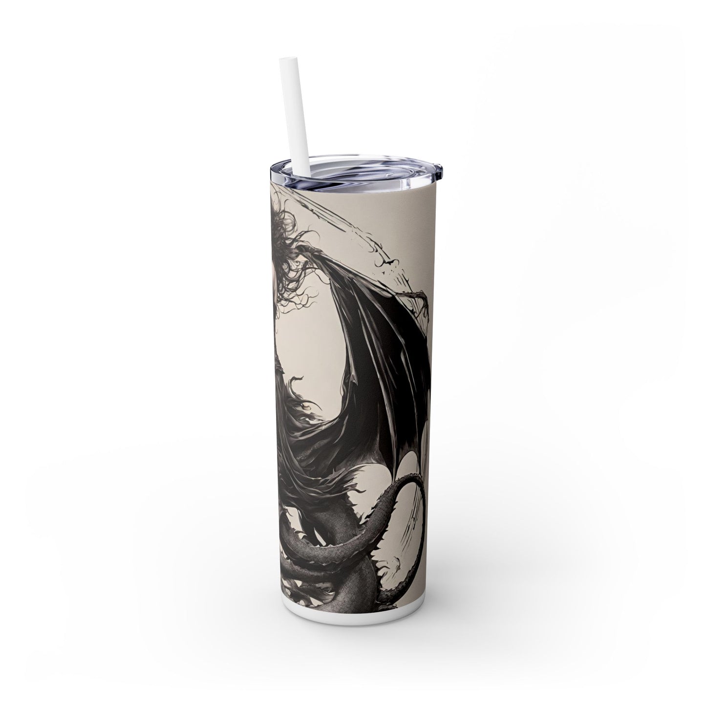 Gothic Medieval Flying Dragon Tumbler, Beautiful Woman Beast Rider Drinking Traveler, Dark Fantasy Liquid Cup