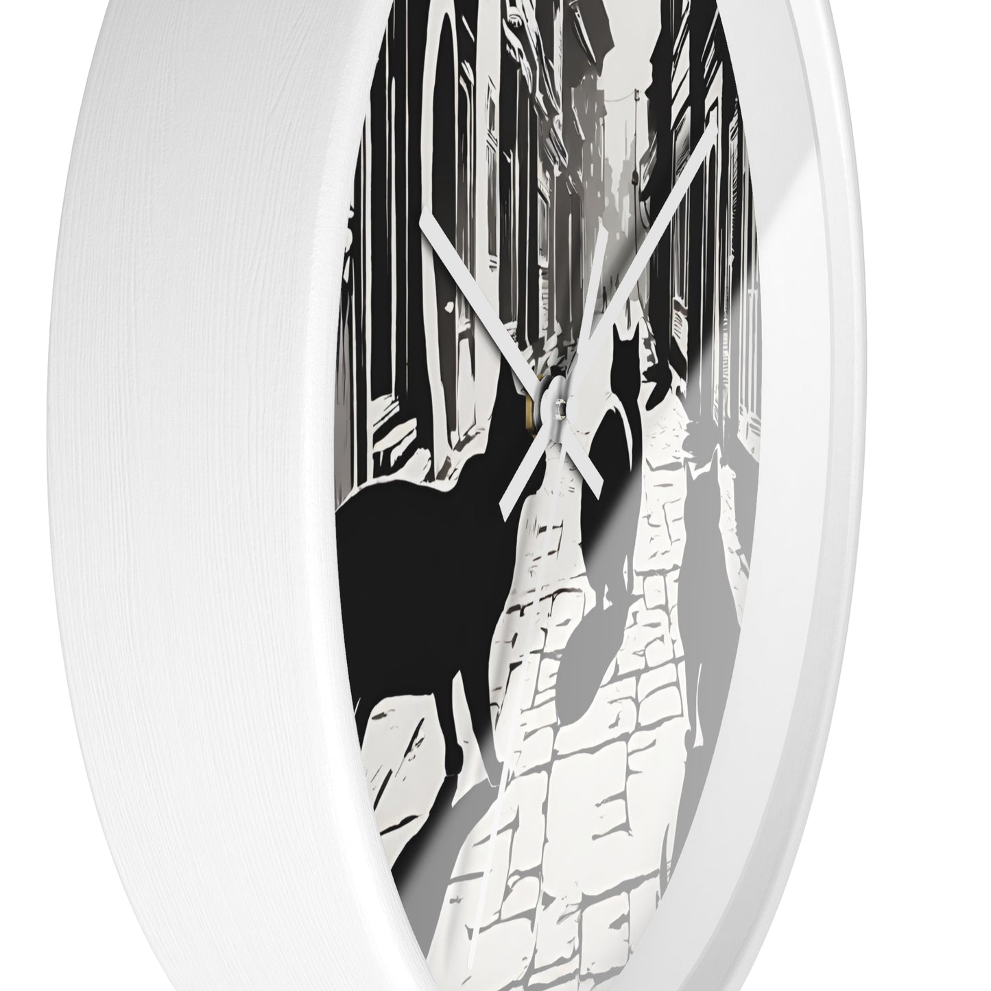 Cat Wall Art Clock | Shadow Feline Figures Town Wall Hanging | Home Office Cat Lovers Gift