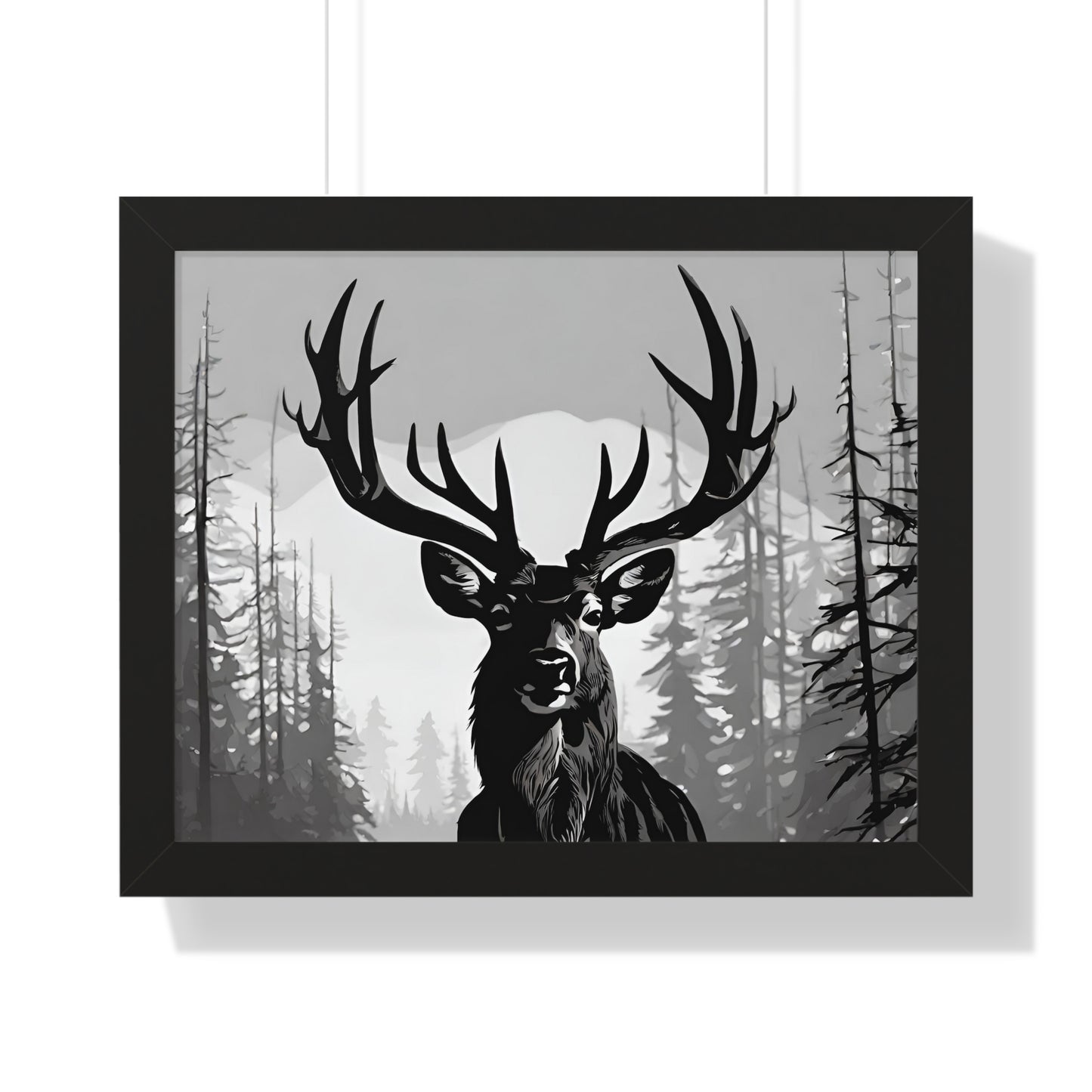 Animal Wall Art, Deer Hunter Picture, Big Buck Print, Hunting Cabin, Shadow Wall Hanging, Winter Snow Image, Living Room Poster, Framed Art