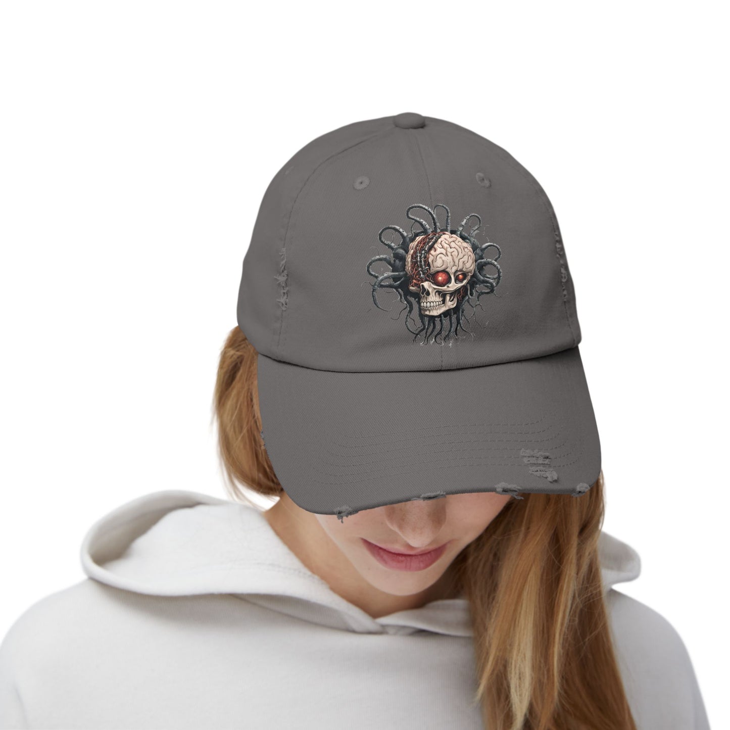Alien Brain Robot Skull Hat, Contra Video Game Inspired Ball Cap, Metal Tentacle Cyborg Outer Space Bedroom Spring, Summer, Fishing Gift