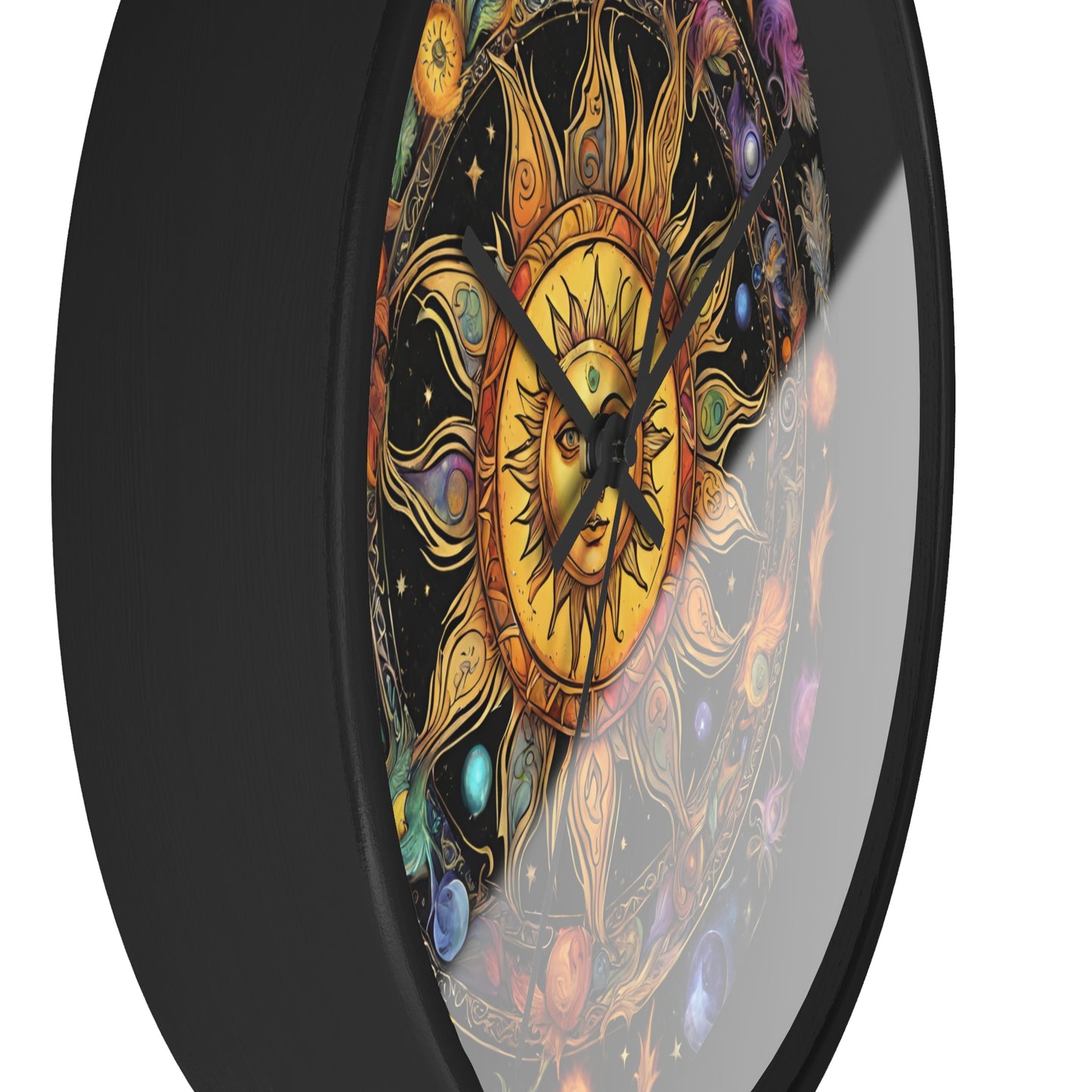 Sun Collage Wall Art Clock | Celestial Solstice Astronomy Wiccan Hanging | Comet Constellations Home Office Solar System Pagan Decor Gift