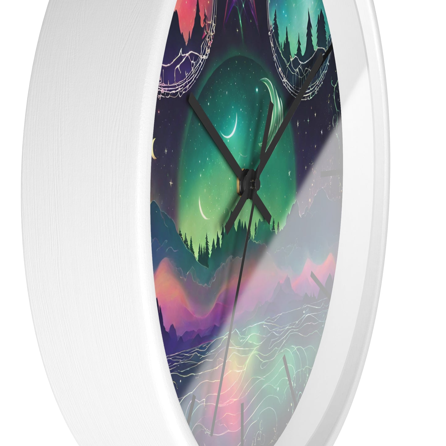 Moonlight Mountains Wall Clock | Aurora Borealis Astronomy Star Moons Constellations Office Decor Gift, Solar System Home Hanging Unique Art