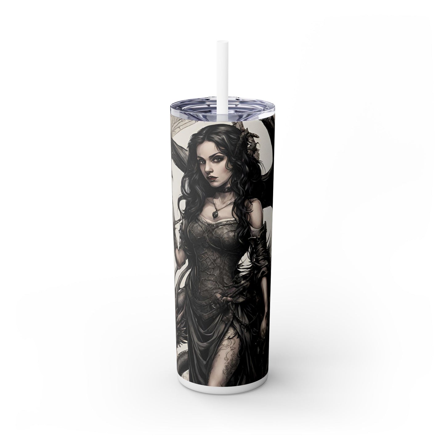 Gothic Medieval Dragon Tumbler, Beautiful Woman Morphing Drinking Traveler, Dark Fantasy Liquid Cup
