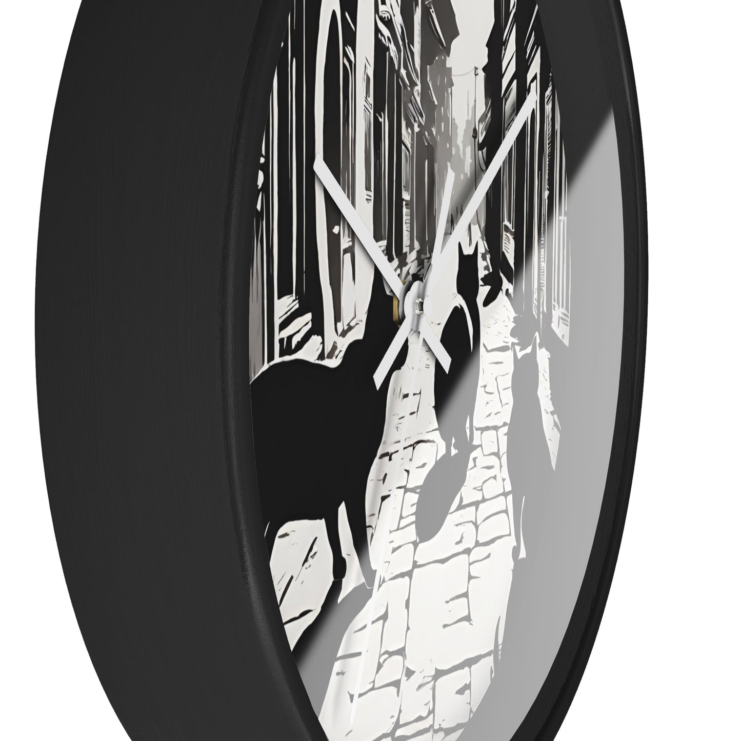 Cat Wall Art Clock | Shadow Feline Figures Town Wall Hanging | Home Office Cat Lovers Gift