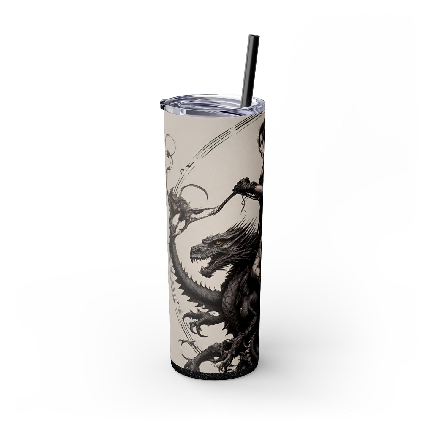 Gothic Medieval Flying Dragon Tumbler, Beautiful Woman Beast Rider Drinking Traveler, Dark Fantasy Liquid Cup