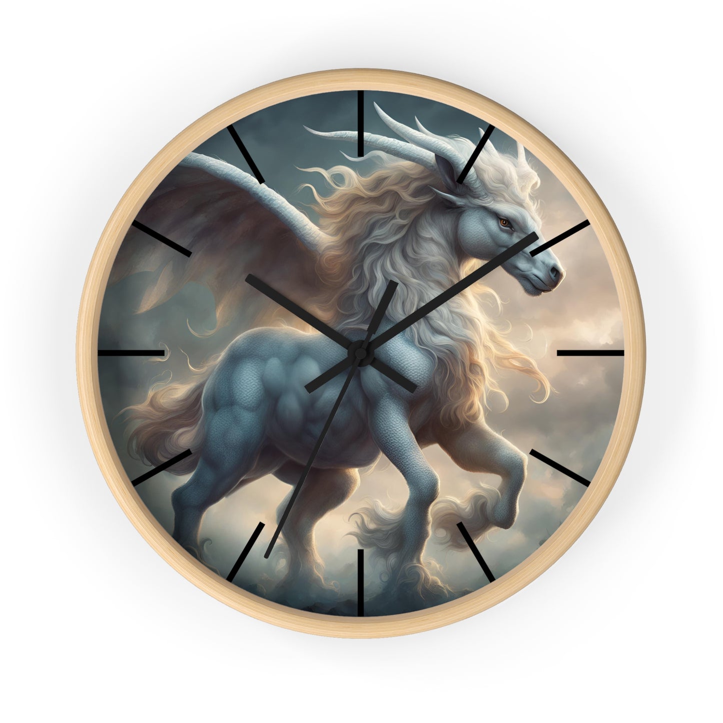 Majestic Myths Art Clock | Pegasus Horned Winged Horse Wall Hanging | Mystical Cloud Sky Fantasy Home Office Decor Gift