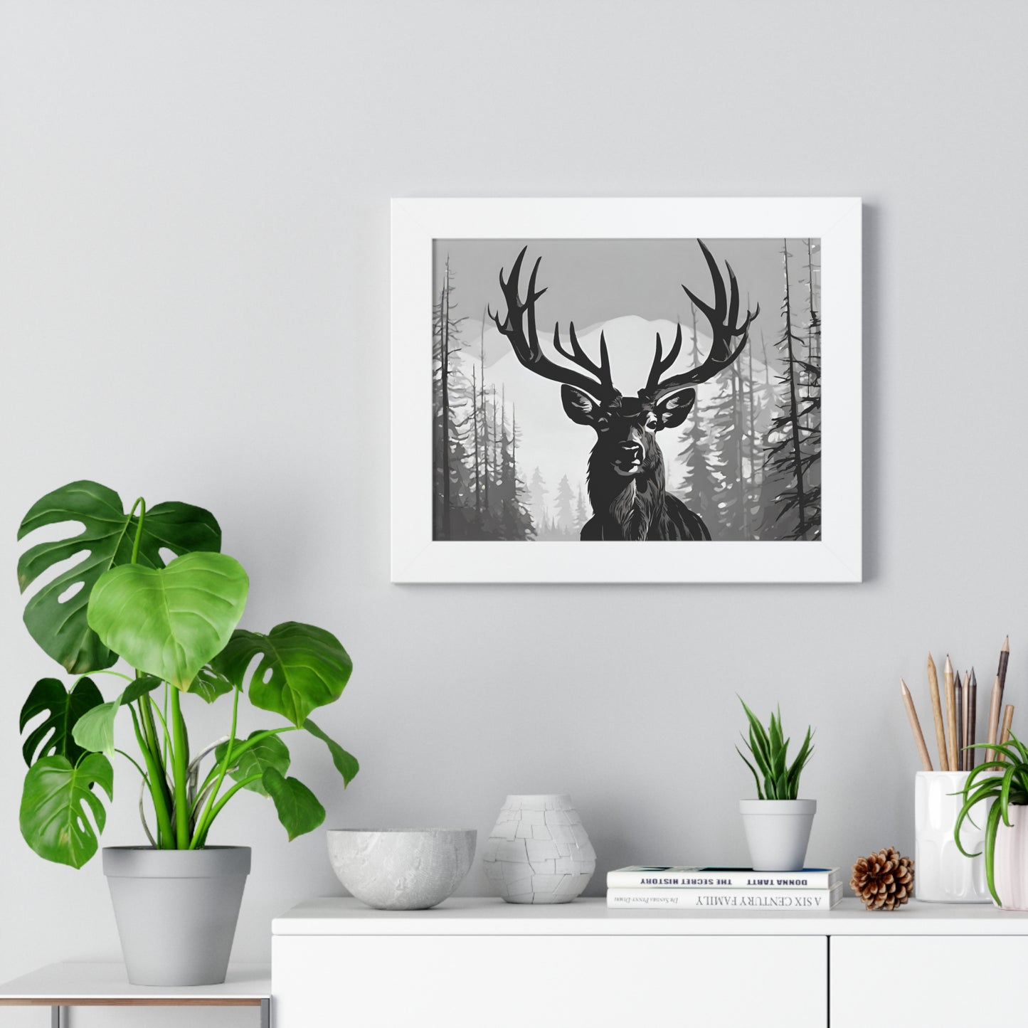 Animal Wall Art, Deer Hunter Picture, Big Buck Print, Hunting Cabin, Shadow Wall Hanging, Winter Snow Image, Living Room Poster, Framed Art