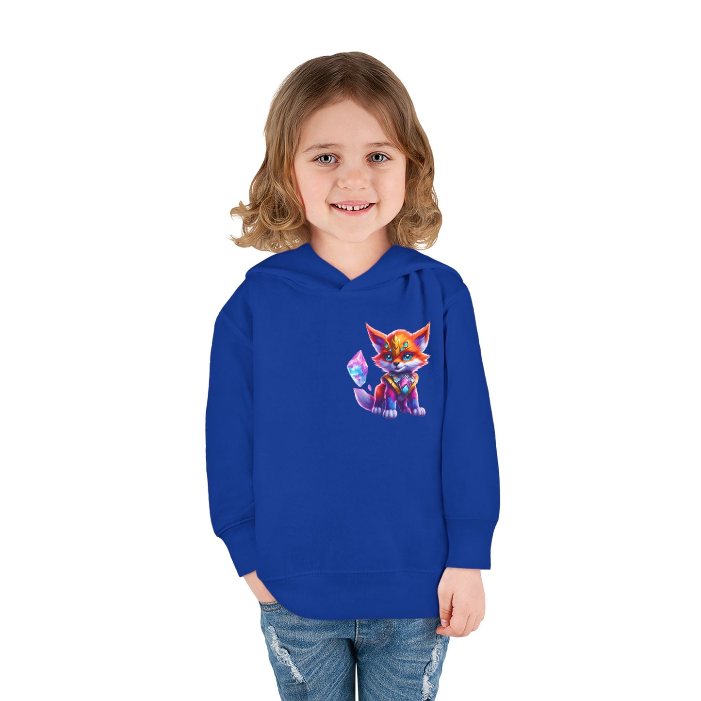 Rainbow Crystal Fox Toddler Girls Hoodie, Orange Blue Cosmic Guardian Sweatshirt, Two Sided 2T 4T 5-6T Long Sleeve Hood
