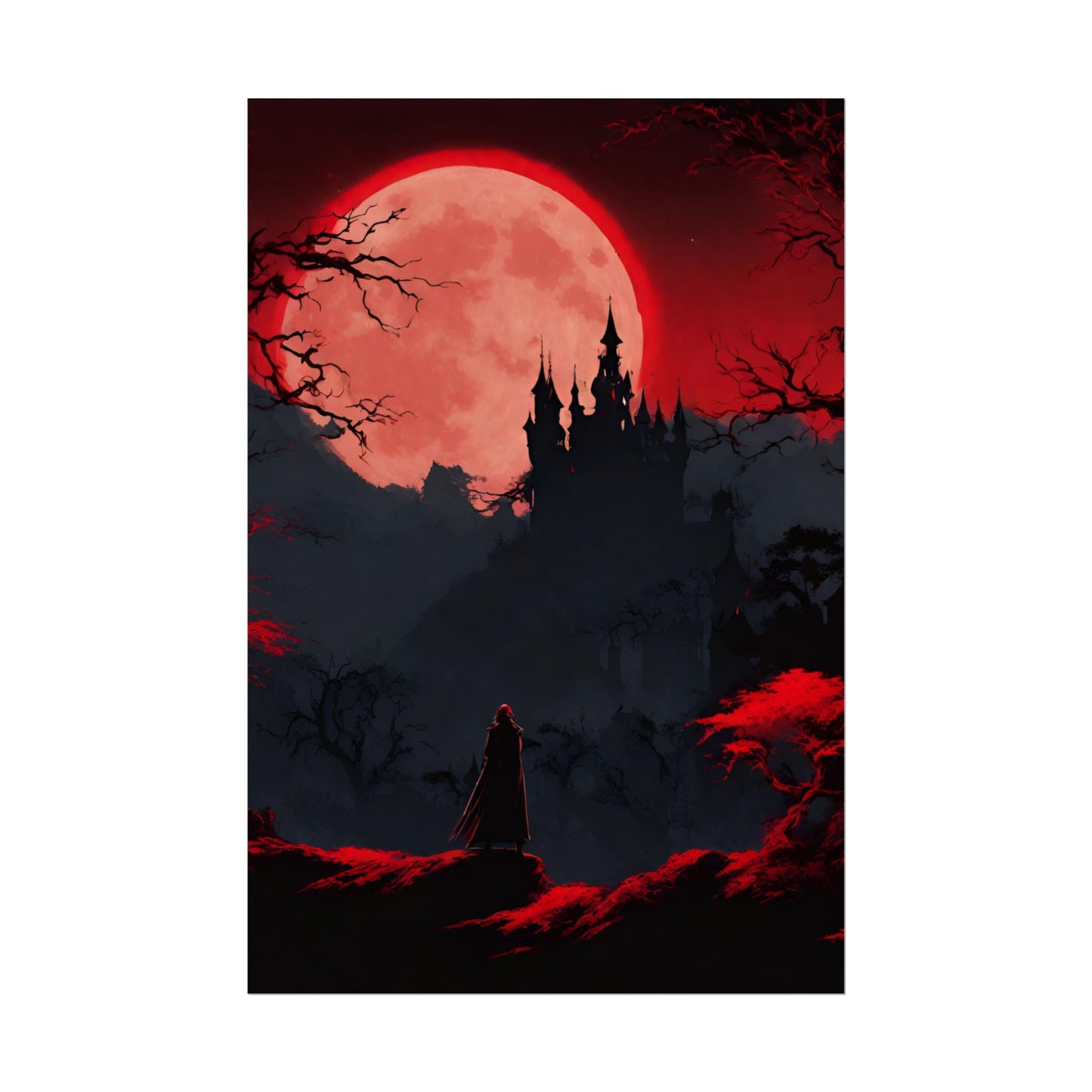 Castlevania Belmont Video Game Room Inspired Wall Decor | Cursed Ring of Lunar Blood Poster | Dracula Castle Vampire Night Wall Hanging
