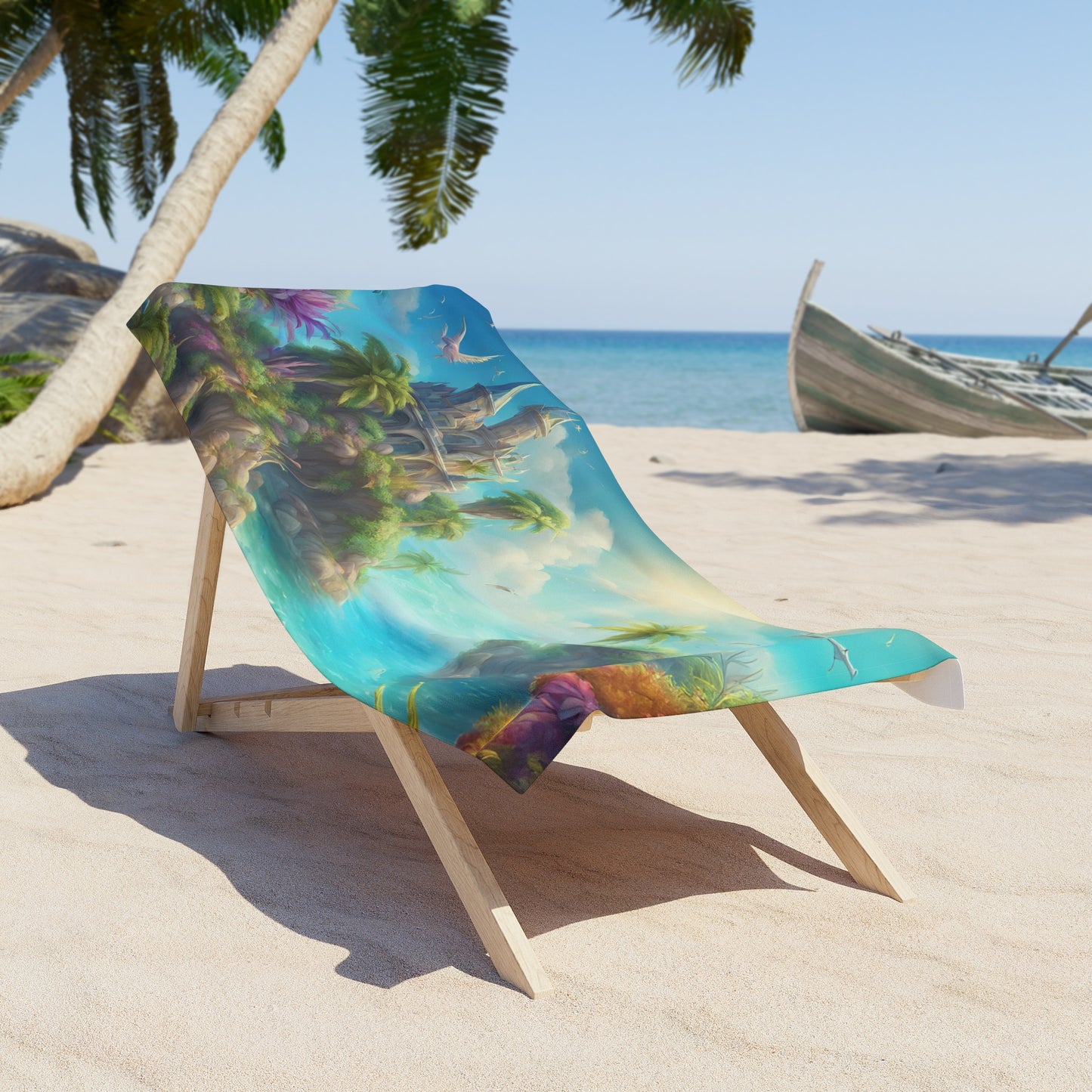 Majestic Fantasy Hidden Island Castle Beach Towel | Sunny Ocean Getaway Swimming Pool Blanket | Poolside Sand & Water Deck Tanning Sunbather
