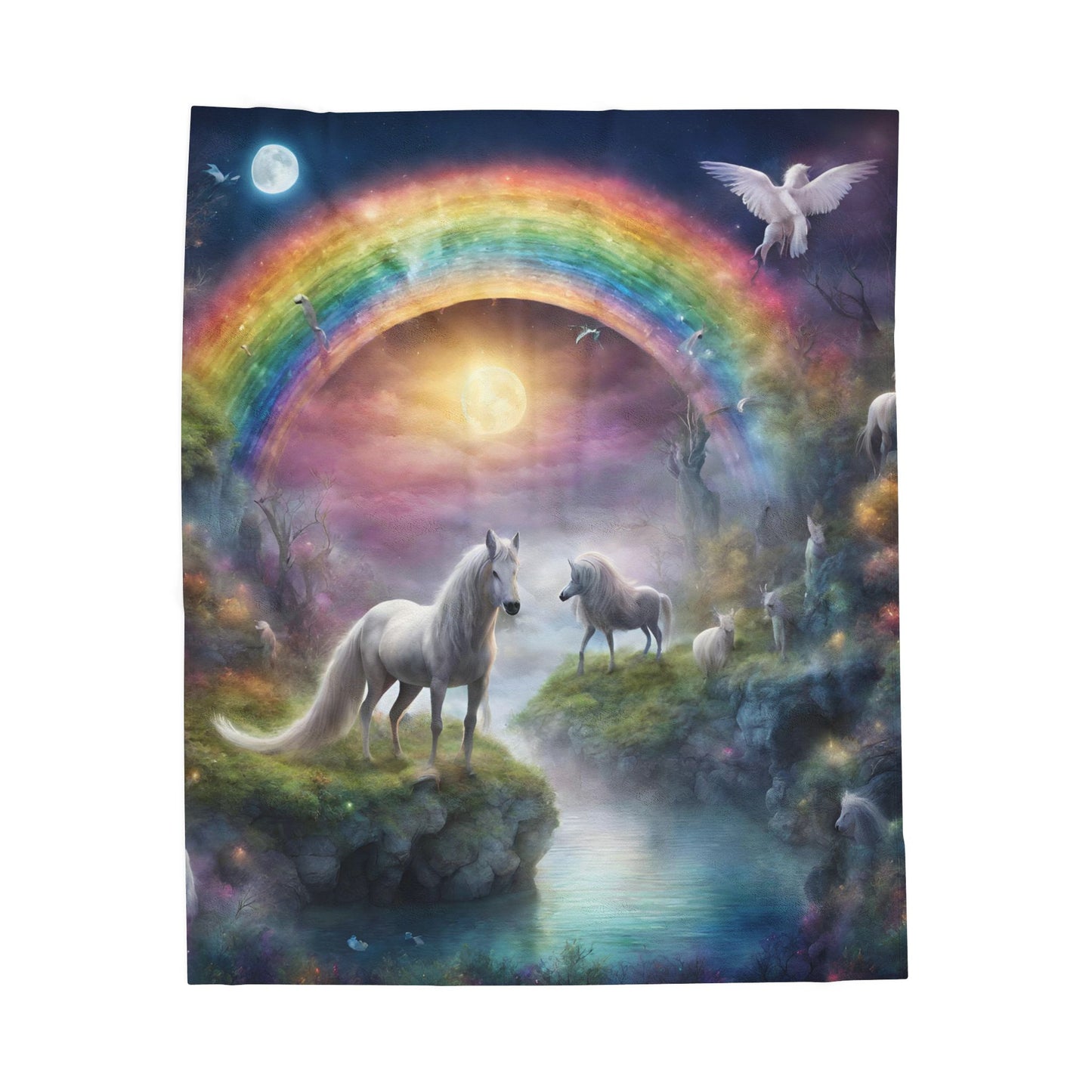 Girls Rainbow Blanket, Mystical Horse Girls Christmas Gift, Moonlight Fantasy Dreams Toddler Childrens Bed Blanket