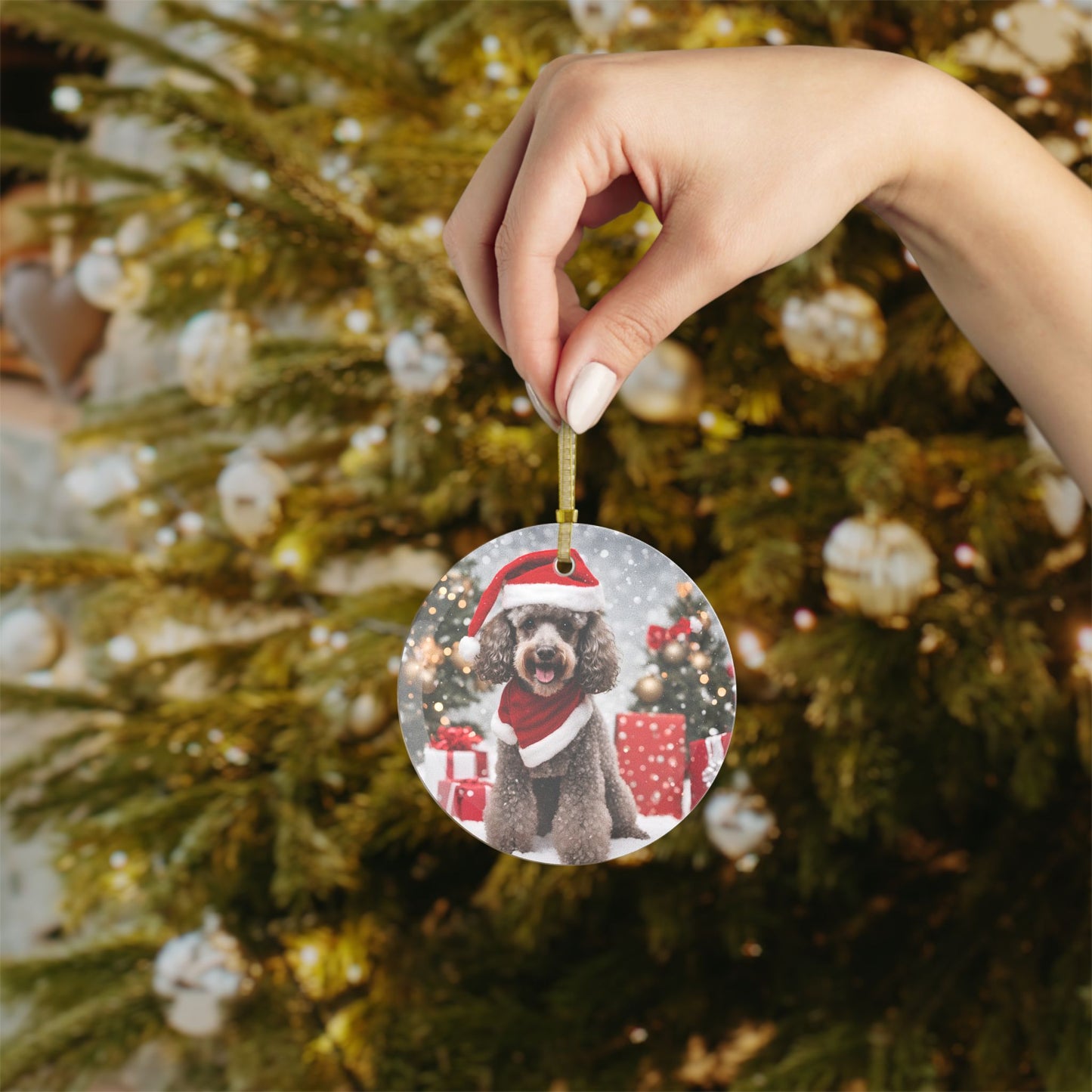 Poodle Christmas Ornament, Holiday Tree Decoration, Adorable Dog Ornament, Dog Lovers Gift, Round Glass Keepsake, Pet Xmas Collectible
