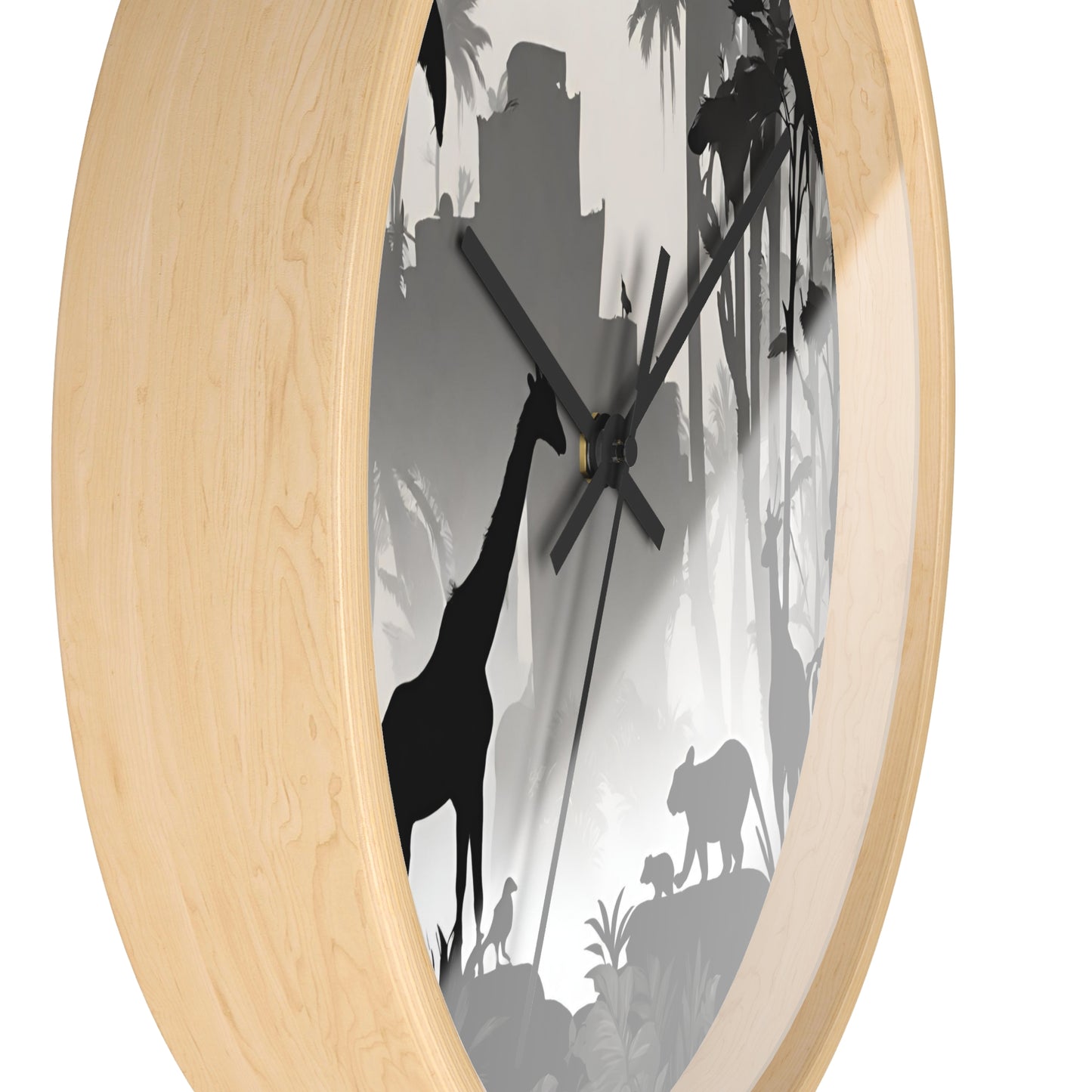 Jungle Giraffes Wall Art Clock | Shadowy Wild Nature Wall Hanging | Home Office Animal Wall Decor Gift