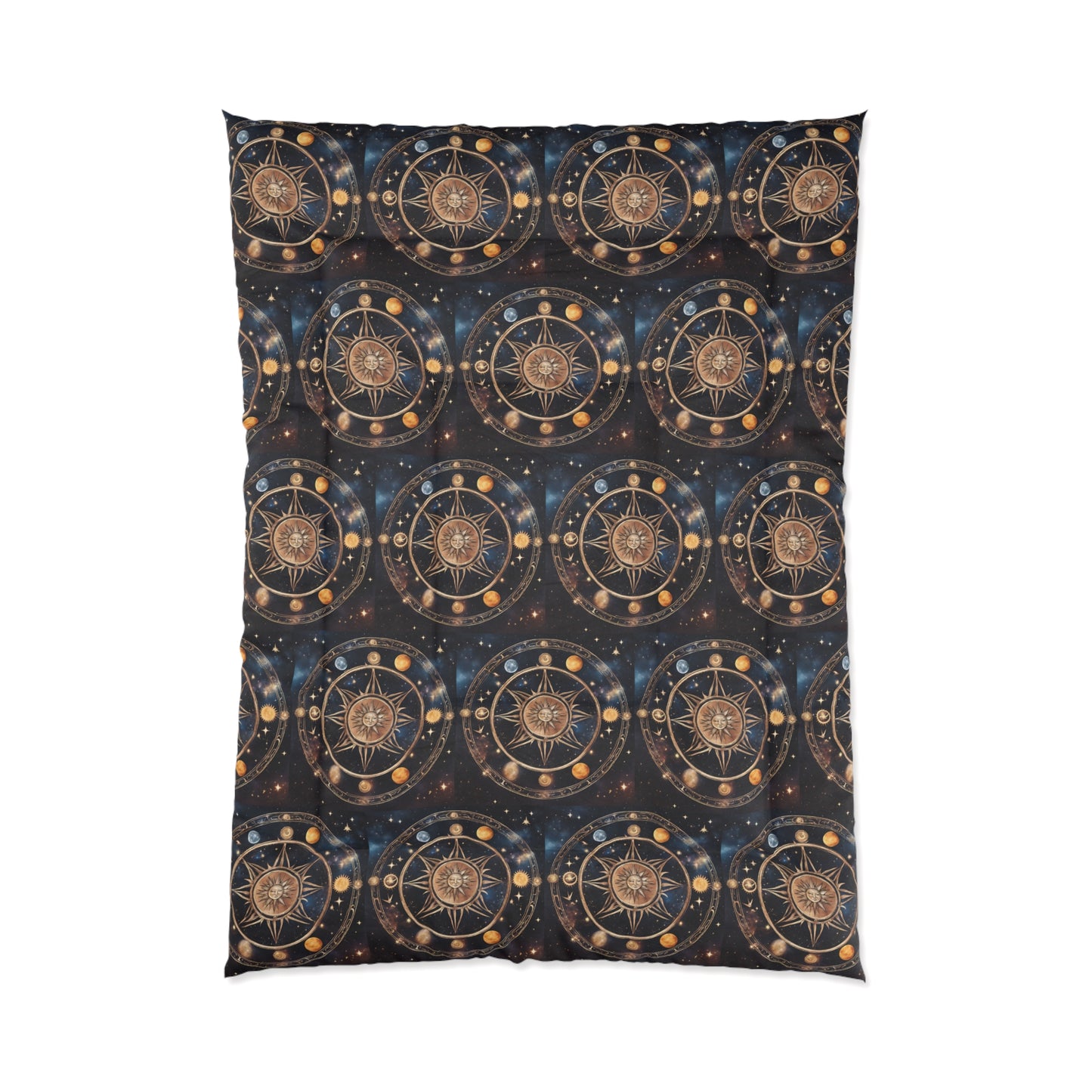 Wheel of the Year Comforter, Wiccan Sun and Moon Astronomy Lunar Galaxy Blanket, Night Sky Pagan Phase Bed Cover, Starry Good Witch Gift