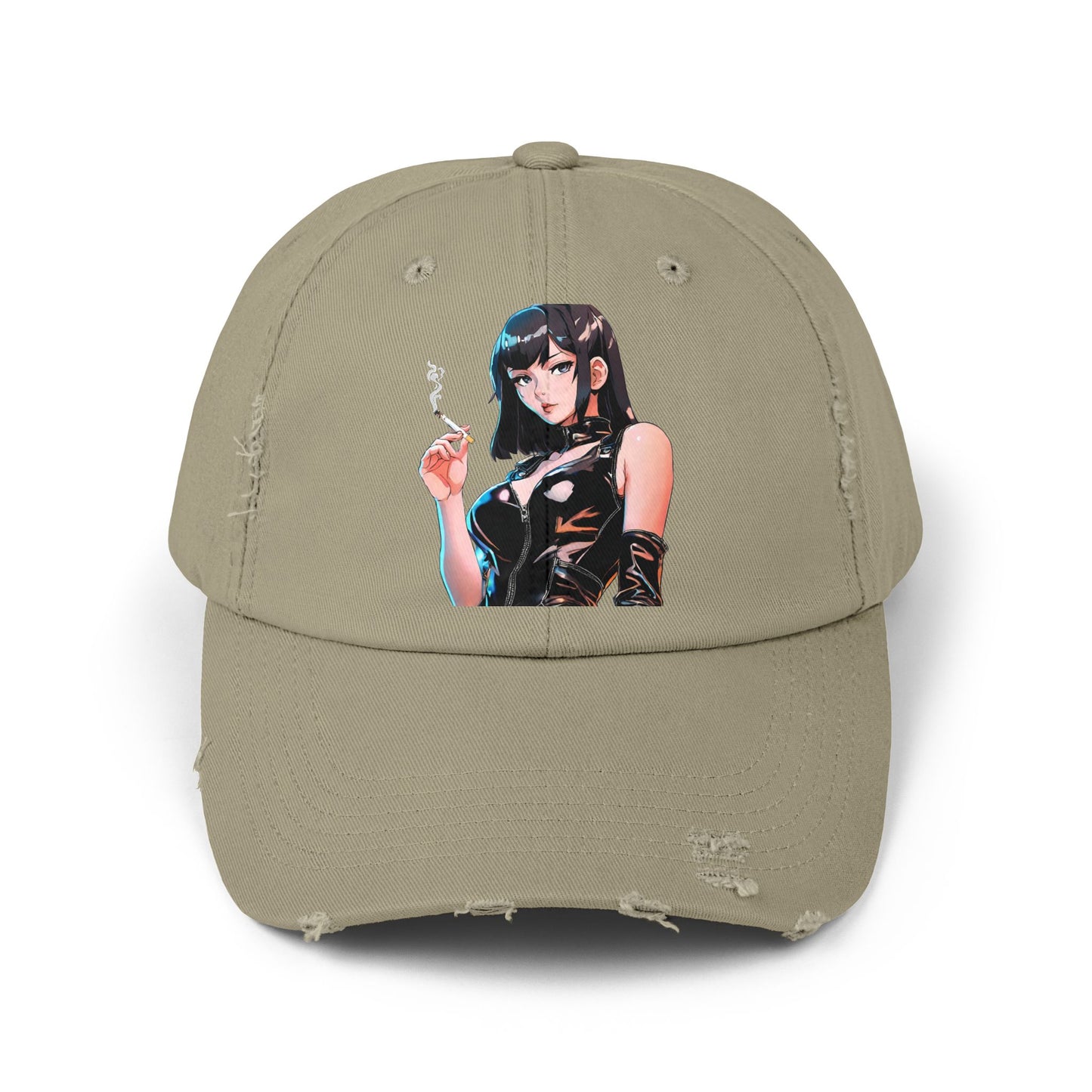 Cigarette Smoking Anime Girl Cap, Black Tight Leather Outfit Sexy Cute Hat, Japan Cartoon Secret Agent Style Spring, Summer, Fishing Wear