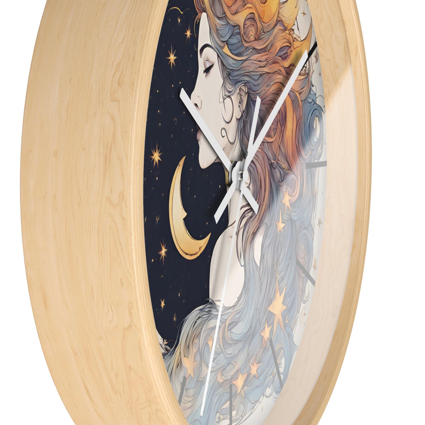 Moon Goddess Lined Wall Art Clock | Lunar Stars & Space Astronomy Wall Hanging | Woman of Time Home Office Solar System Wall Decor Gift