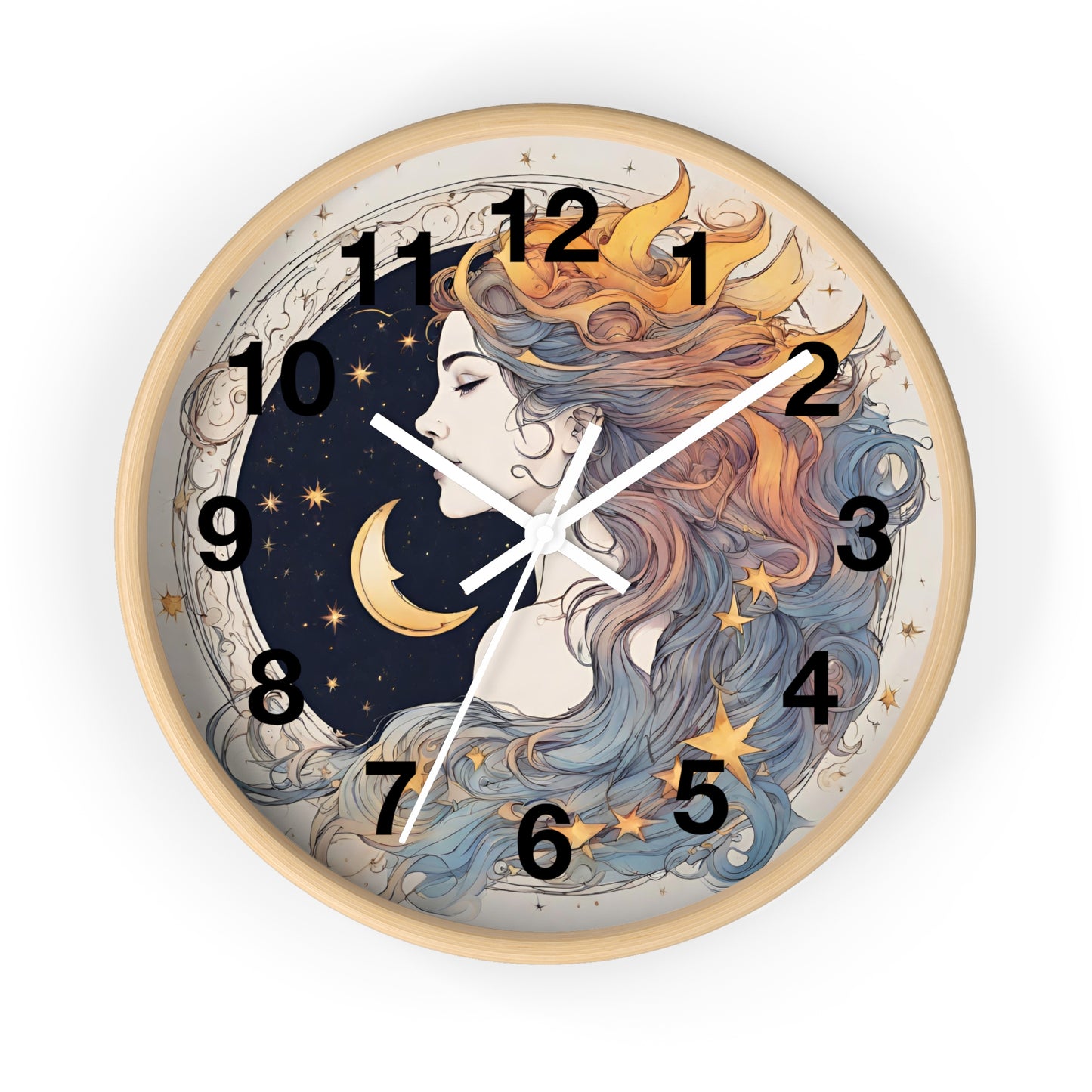 Moon Goddess Numbered Wall Art Clock | Lunar Stars & Space Astronomy Wall Hanging | Woman of Time Home Office Solar System Wall Decor Gift