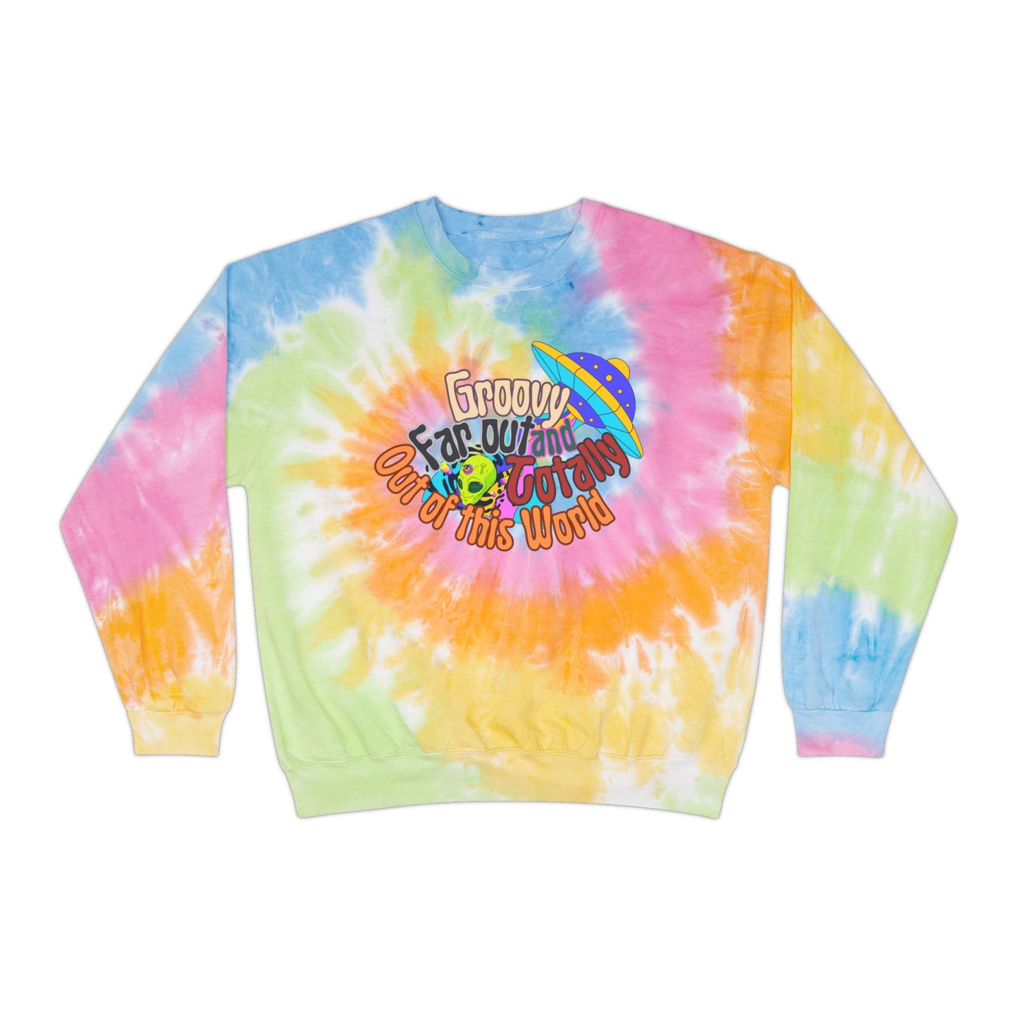 70s Retro Alien Spaceship UFO Sweatshirt | Groovy Far Out of This World Tye Dye Long Sleeve | Trippy Psychedelic Gift | Hippie Sweater Shirt