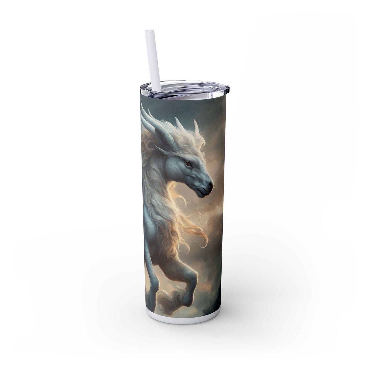 Majestic Myths Skinny Tumbler | Pegasus Horned Winged Horse Drinking Cup | Sky Cloud Fantasy Road Trip Exercise Traveler | Auto Gift