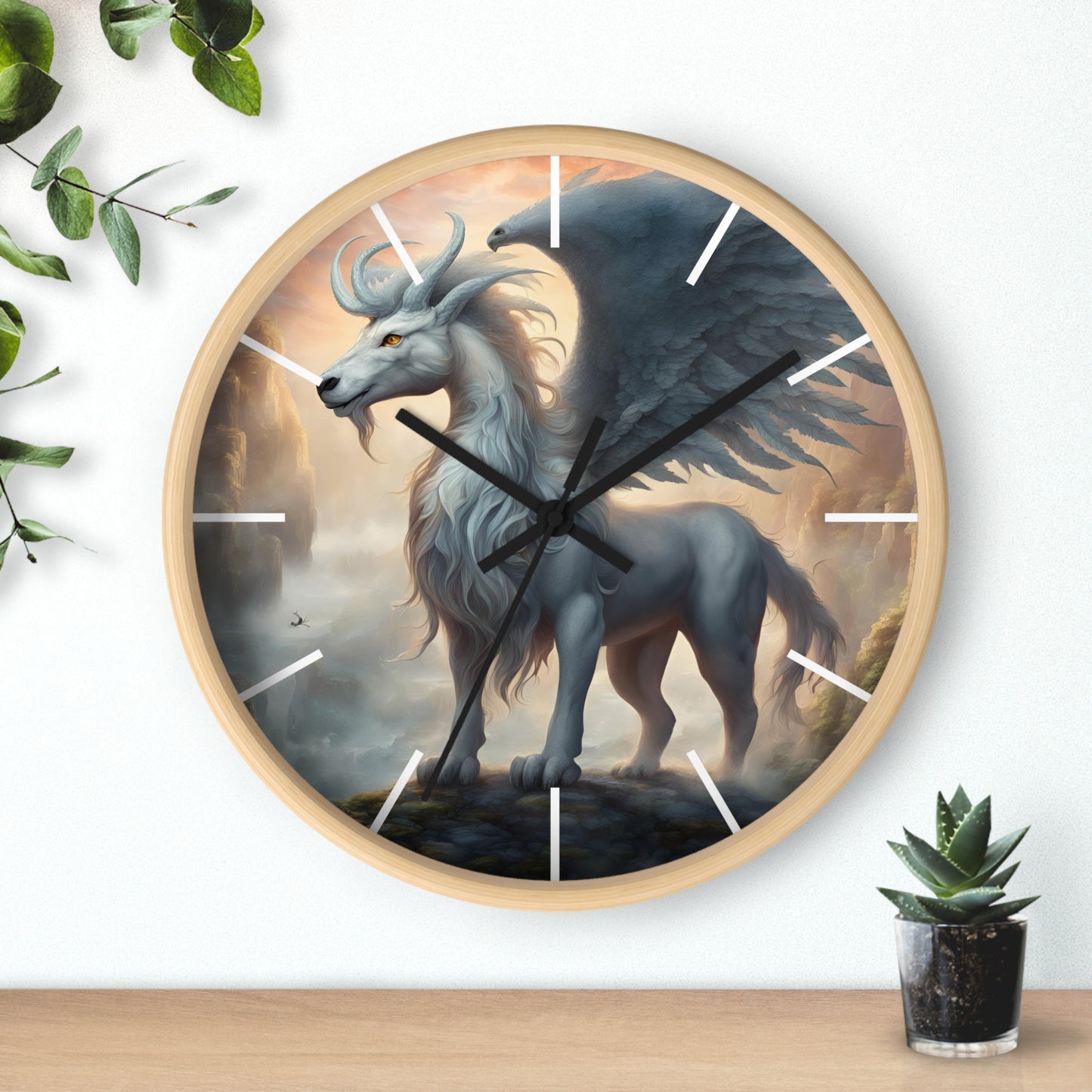 Majestic Myths Art Clock | Pegasus Horned Winged Horse Wall Hanging | Mystical Mountain Cloud Fantasy Home Office Decor Gift