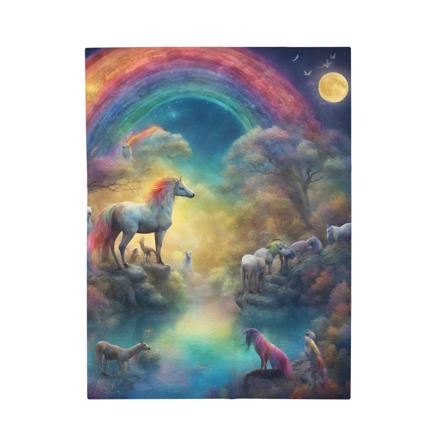 Girls Rainbow Blanket, Mystical Horse Girls Christmas Gift, Moonlight Fantasy Dreams Toddler Childrens Bed Blanket