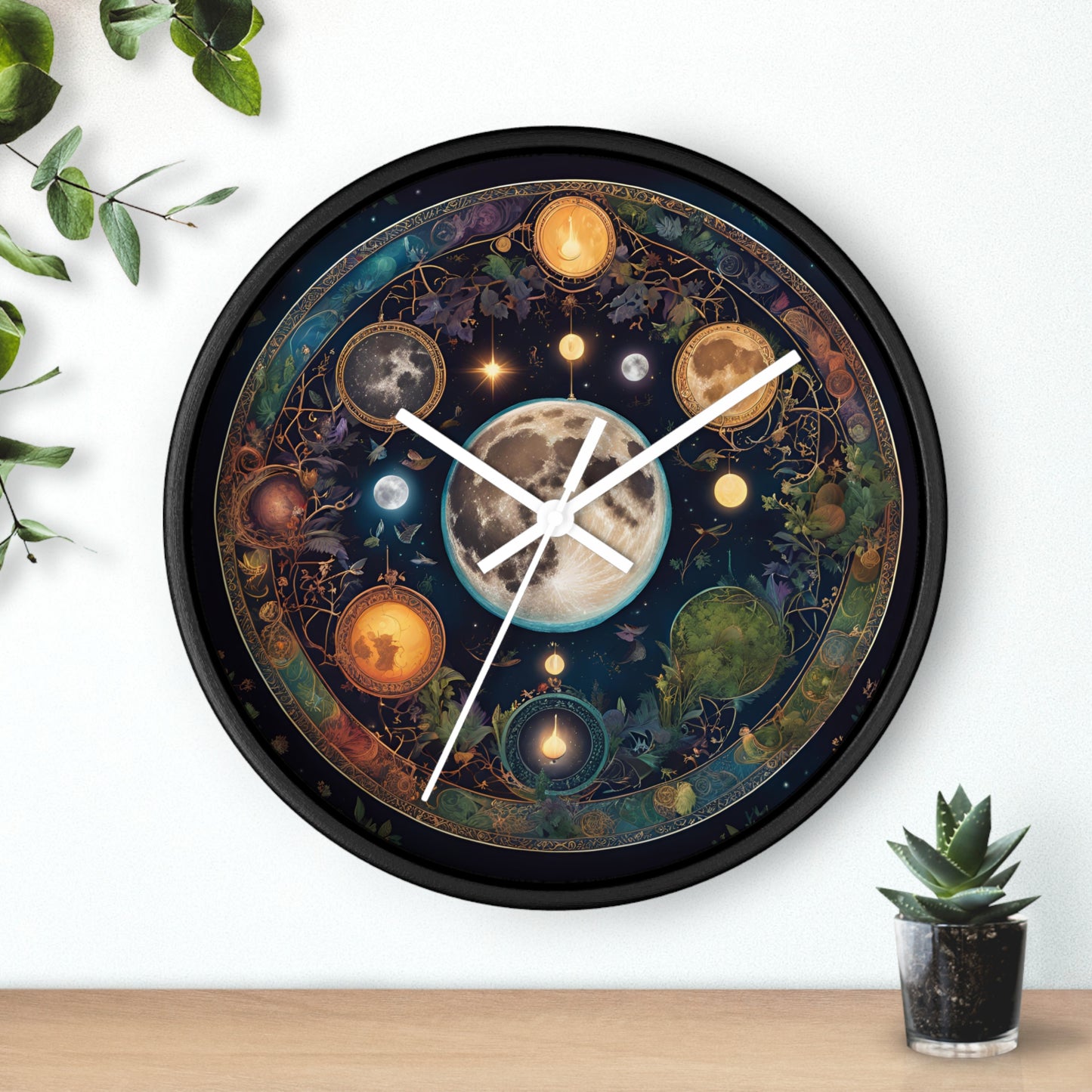 Moon, Sun and Earth Phases Wall Clock, Lunar Cycle Astronomy Home Decor, Solar System Wall Hanging, Celestial Office Art Gift