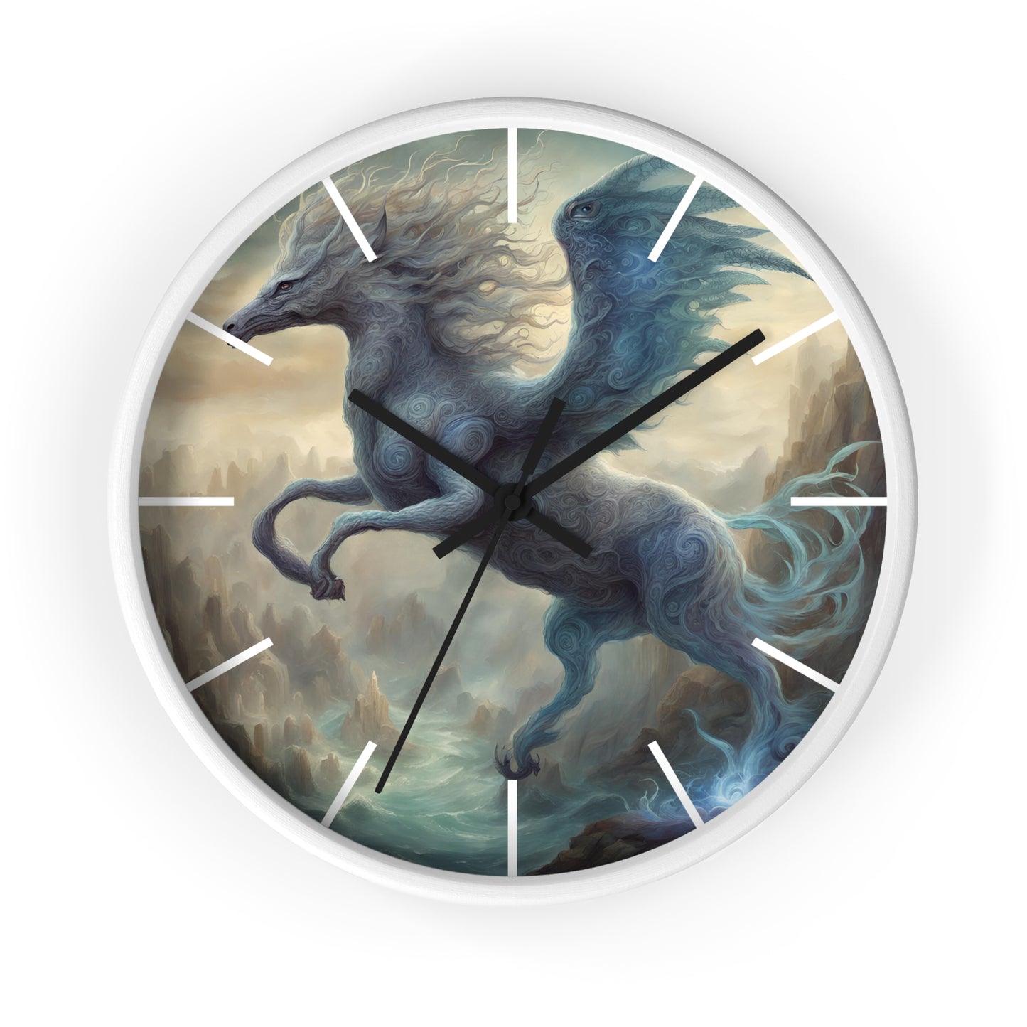 Majestic Myths Art Clock | Electrified Pegasus Horse Wall Hanging | Mystical Winged Blue Lightning Fantasy Home Office Decor Gift