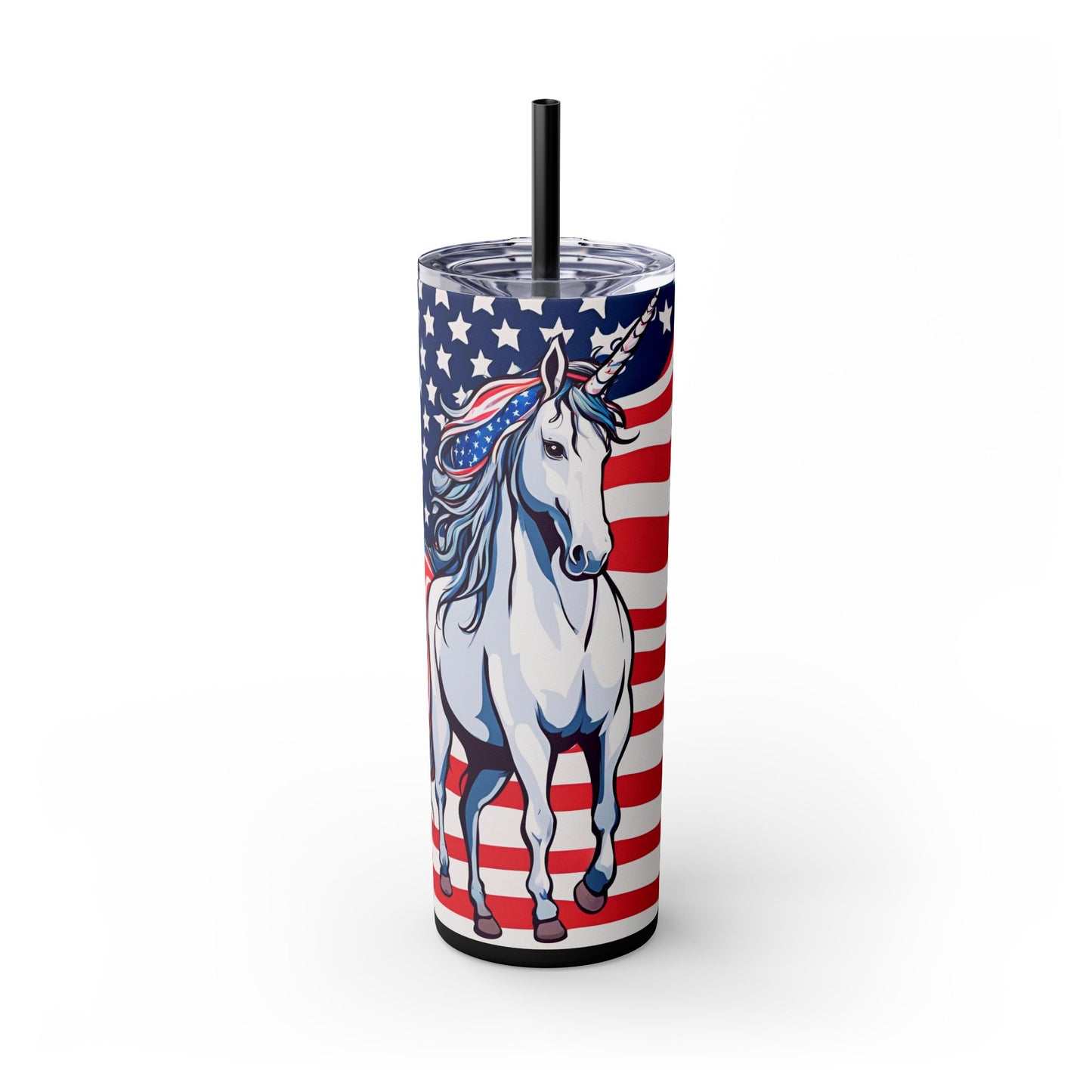 AMERICORN American Unicorn Skinny Tumbler | United States Freedom Loving Horse Insulated Cup | US Flag Veteran Gift Patriot Drink Traveler