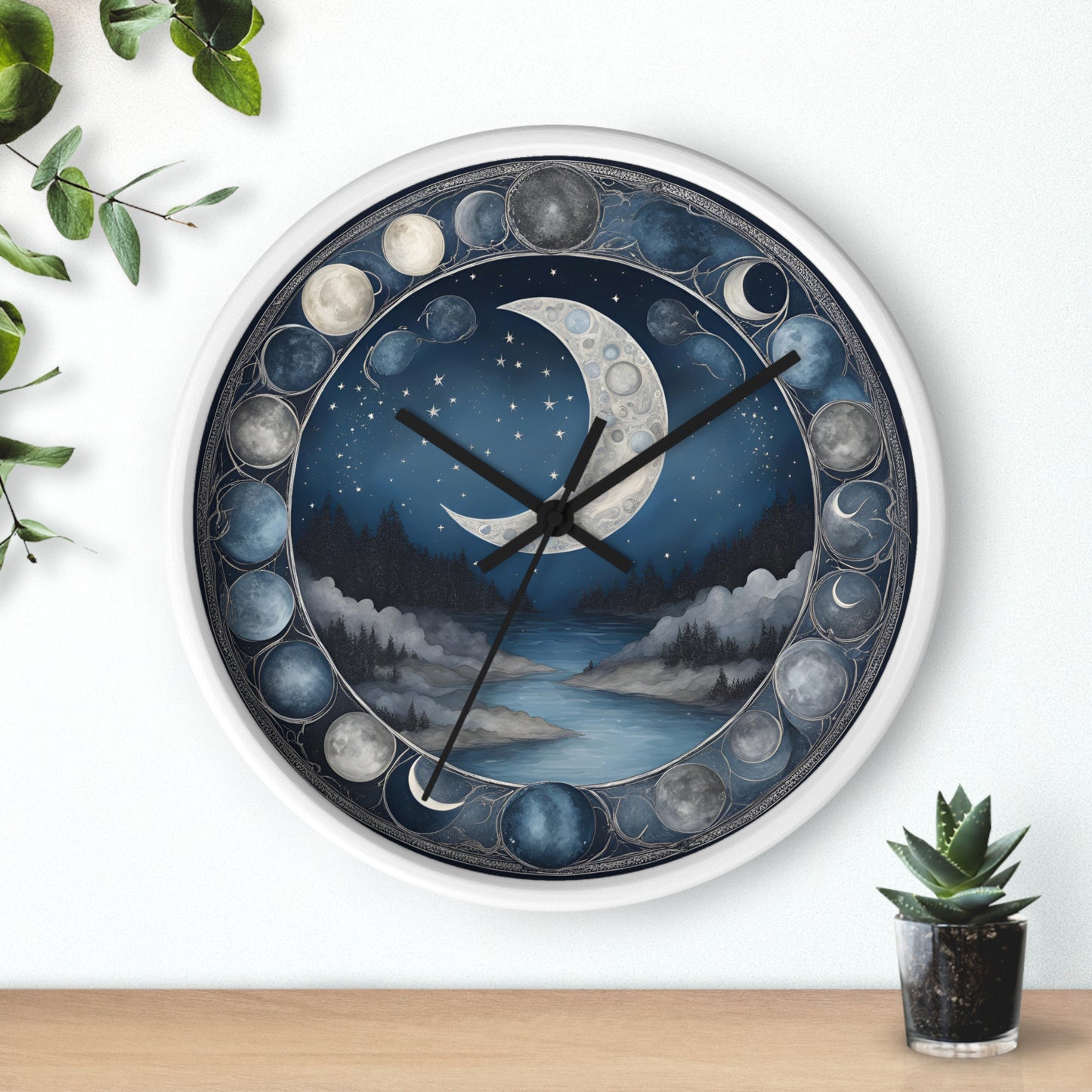 Moon Phases Wall Clock, Lunar Cycle Astronomy Home Decor, Solar System Wall Hanging, Celestial Office Art, Gift for Space Enthusiasts