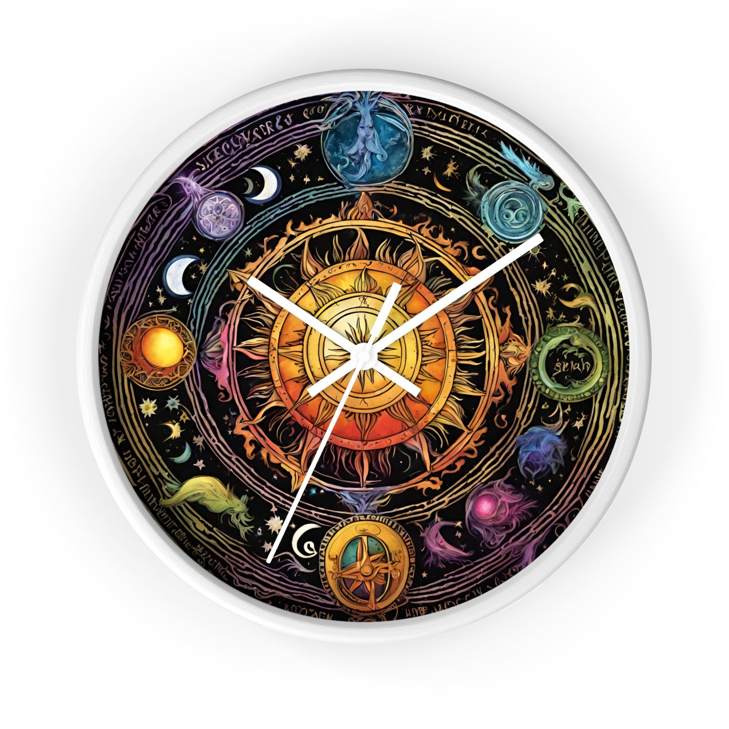 Sun Collage Wall Art Clock | Celestial Solstice Astronomy Wiccan Hanging | Comet Constellations Home Office Solar System Pagan Decor Gift