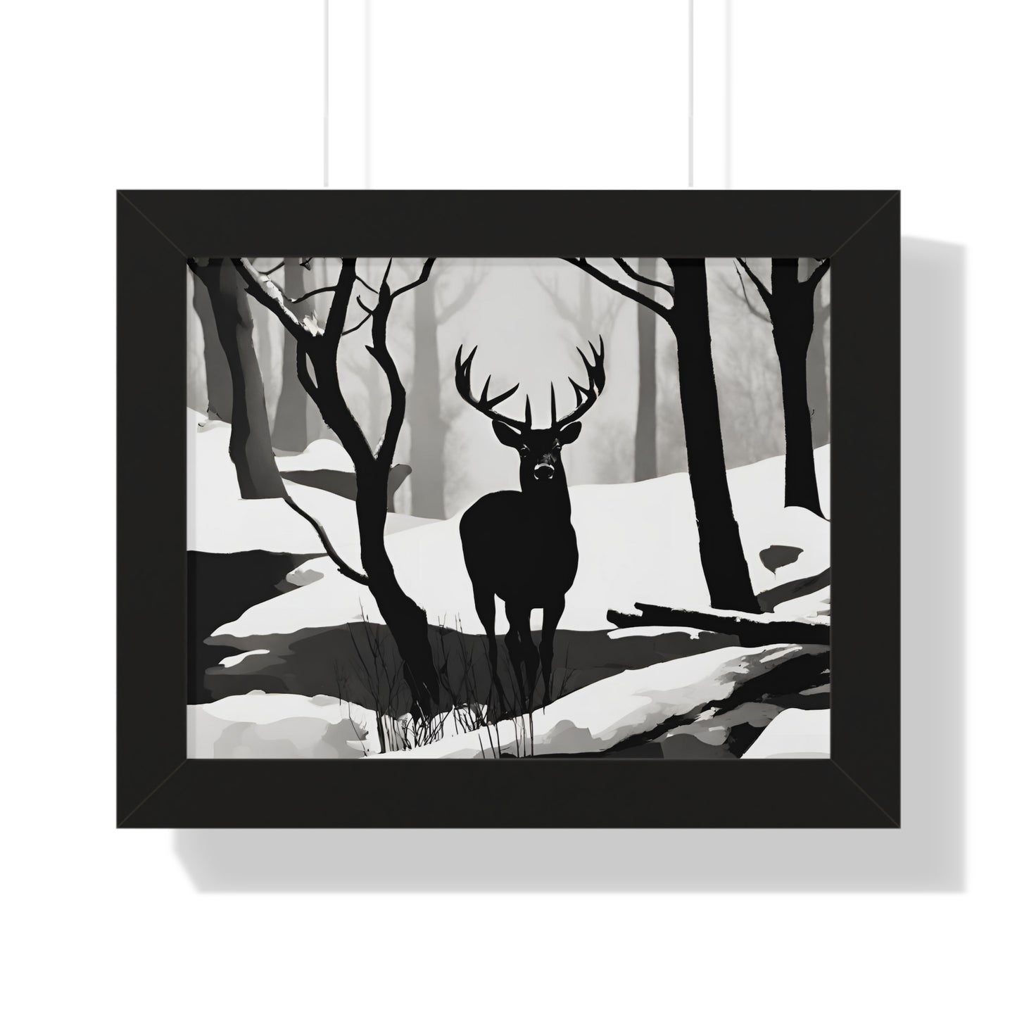 Animal Wall Art, Deer Hunter Picture, Big Buck Print, Hunting, Snowy, Creek, Shadow Wall Hanging, Winter Snow Image, Living Room Poster