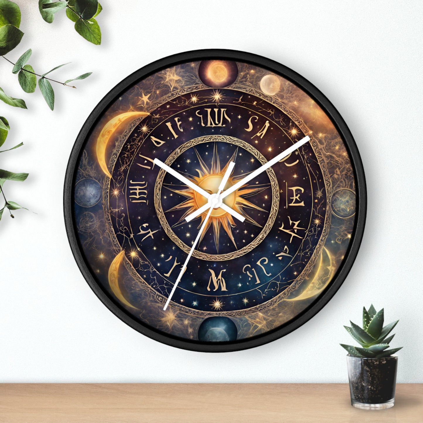 Moon Phases Wall Art Clock | Lunar Cycle Astronomy Wall Hanging | Home Office Solar System Wall Decor Gift