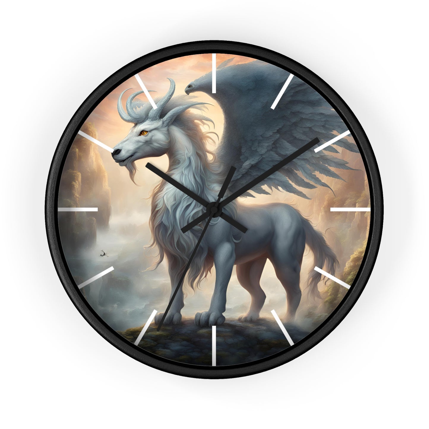 Majestic Myths Art Clock | Pegasus Horned Winged Horse Wall Hanging | Mystical Mountain Cloud Fantasy Home Office Decor Gift