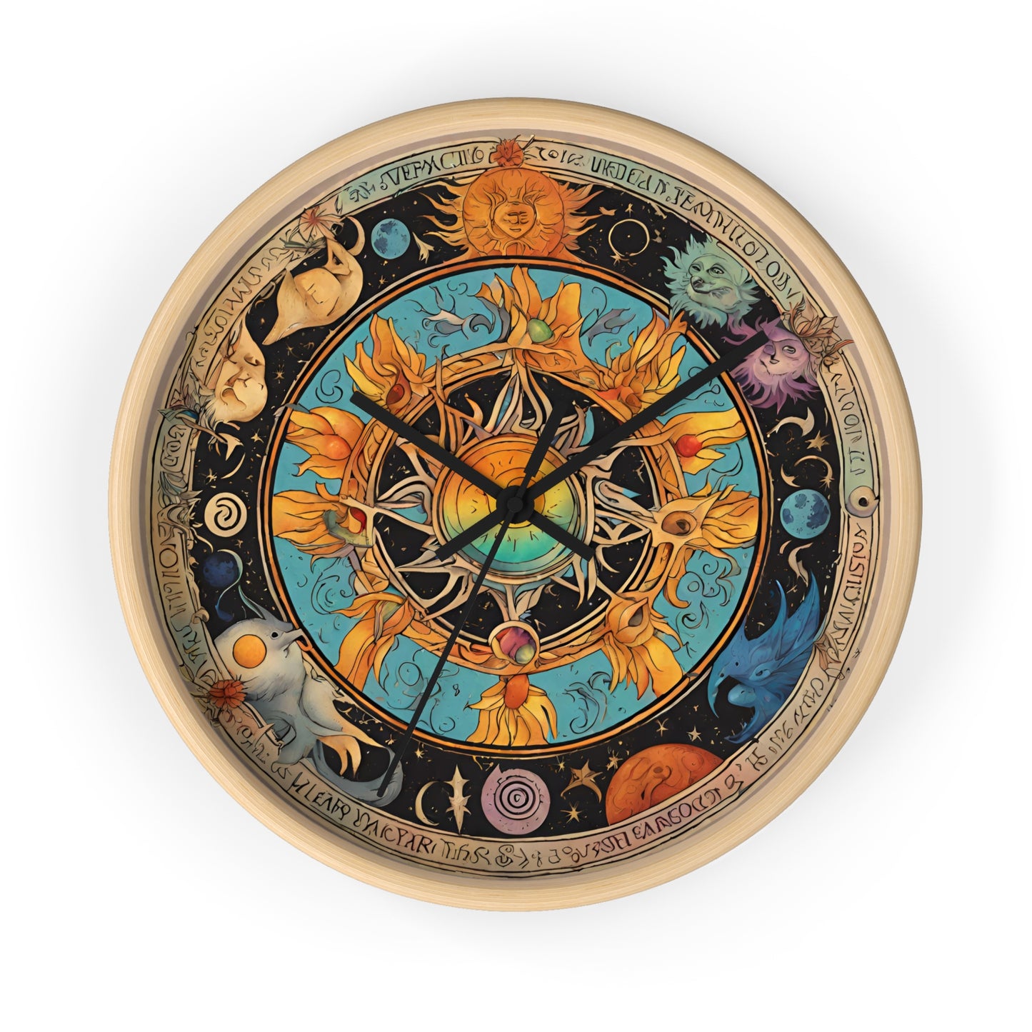 Sun Collage Wall Art Clock | Celestial Solstice Astronomy Wiccan Hanging | Comet Constellations Home Office Solar System Pagan Decor Gift