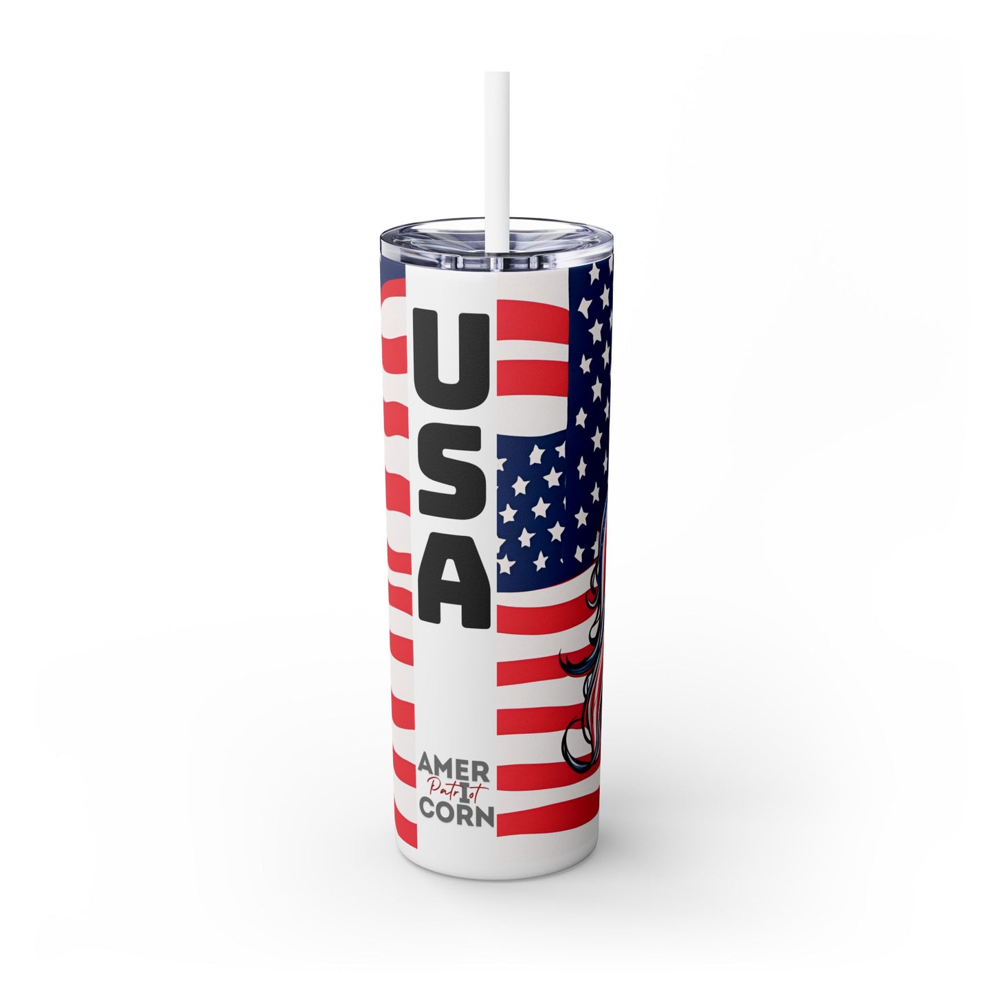 AMERICORN American Unicorn Skinny Tumbler | United States Freedom Loving Horse Insulated Cup | US Flag Veteran Gift Patriot Drink Traveler